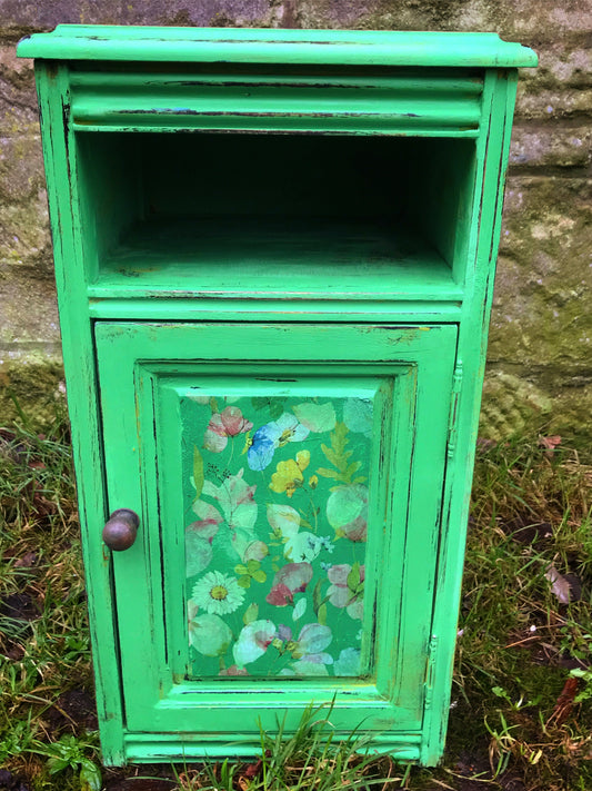 Vintage painted green bedside cabinet