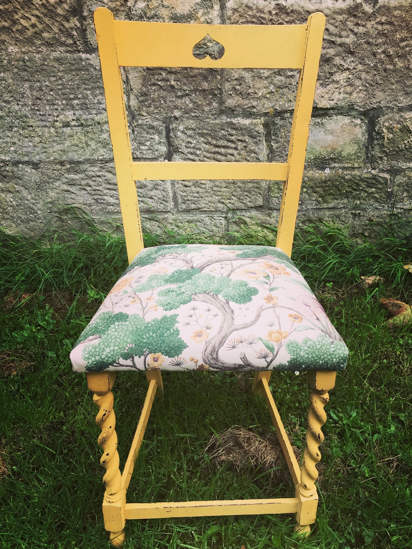 Beautiful Antique vintage carved heart chair in Miss Mustard Seed Milk Paint 