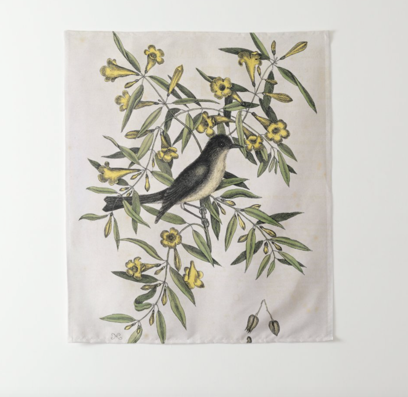 Fabric botanical wall tapestry - Vintage Bird