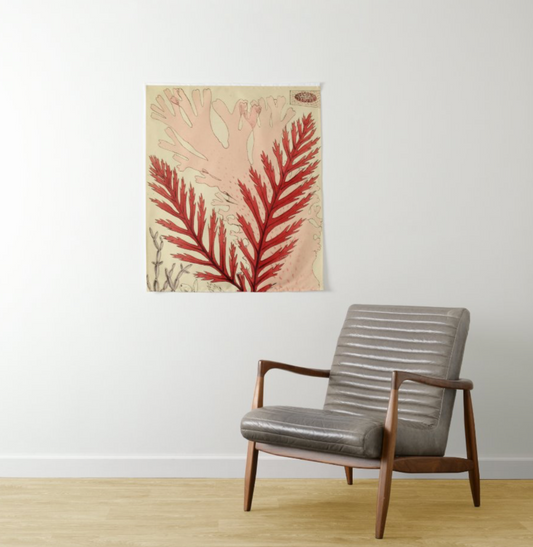 Fabric botanical wall tapestry - Vintage Coral Detail