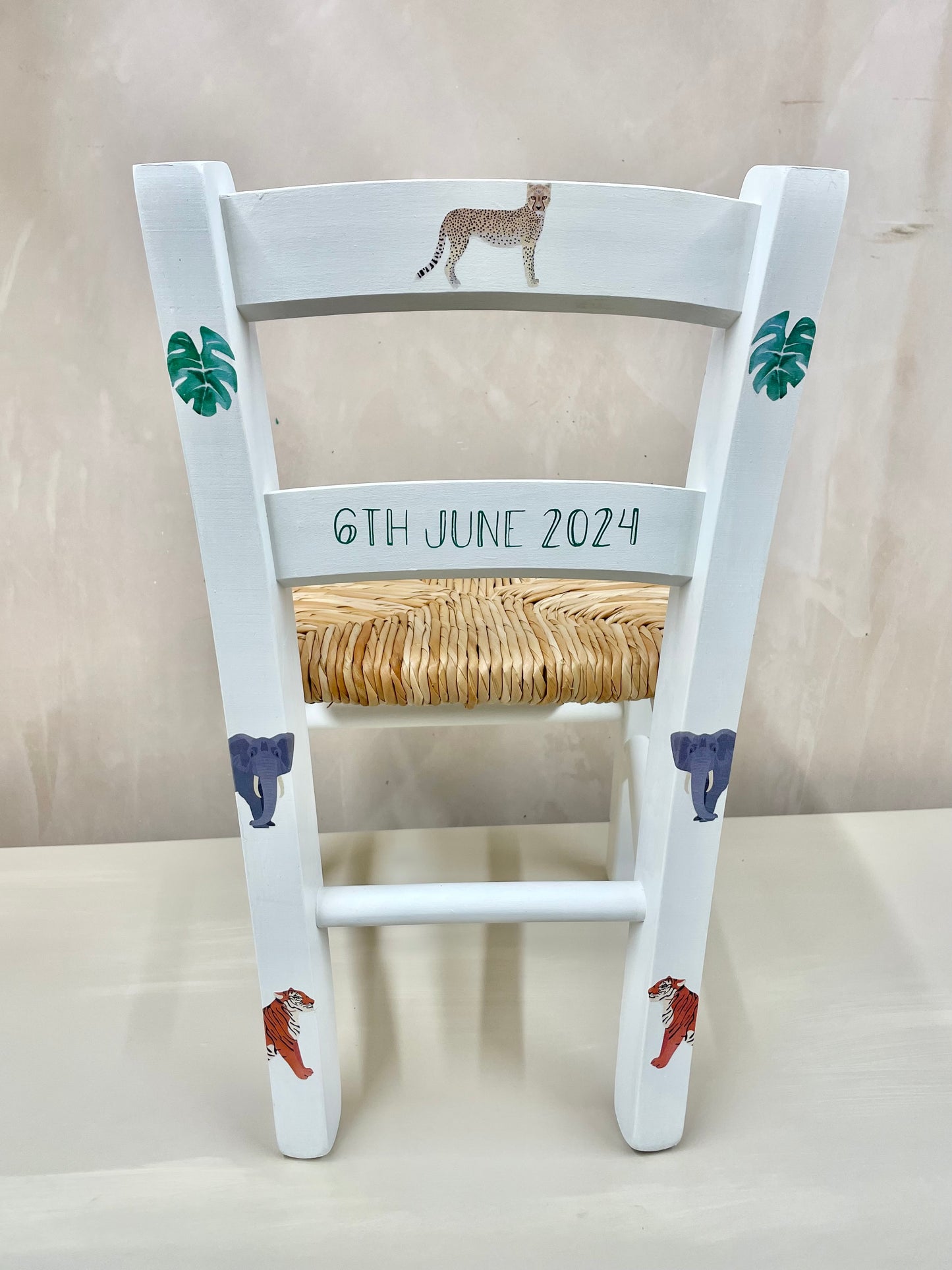 Personalised decoupaged children's chair - Flamingo Friends theme - made to order