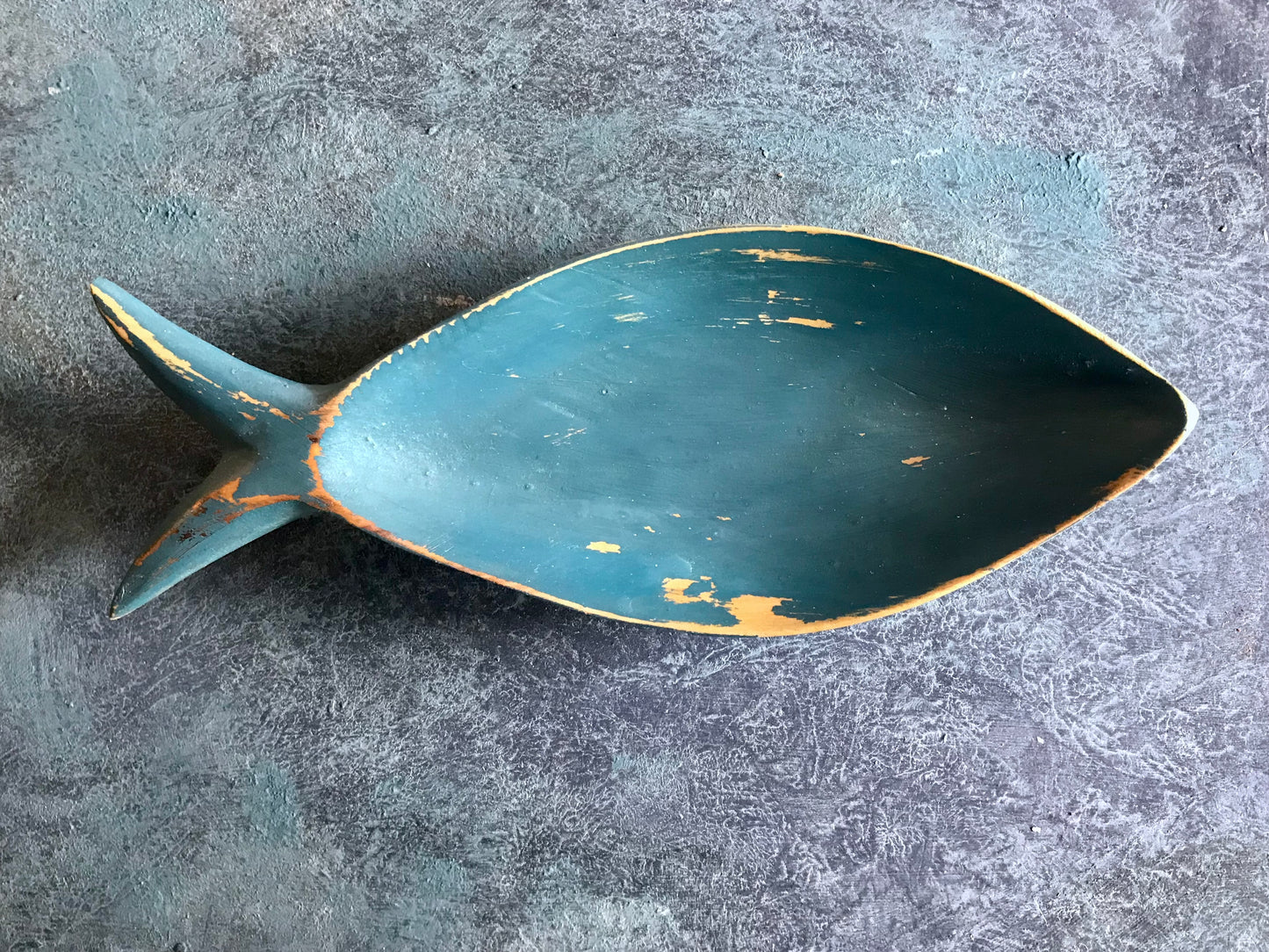 Vintage painted wooden fish trinket dish