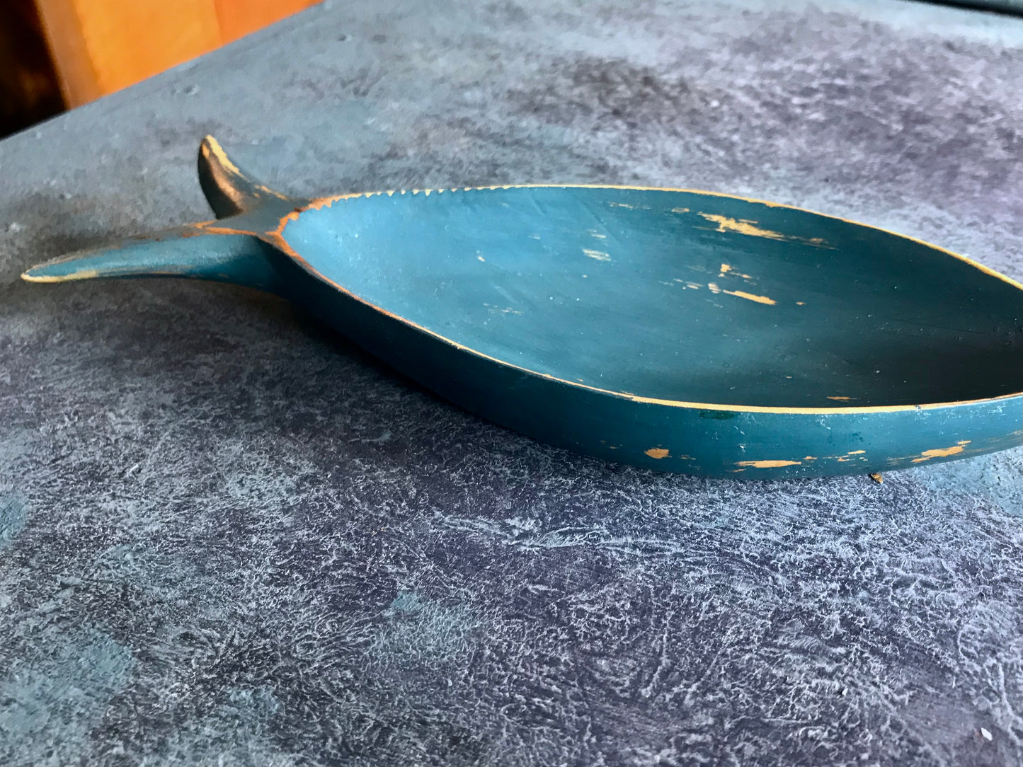 Vintage painted wooden fish trinket dish