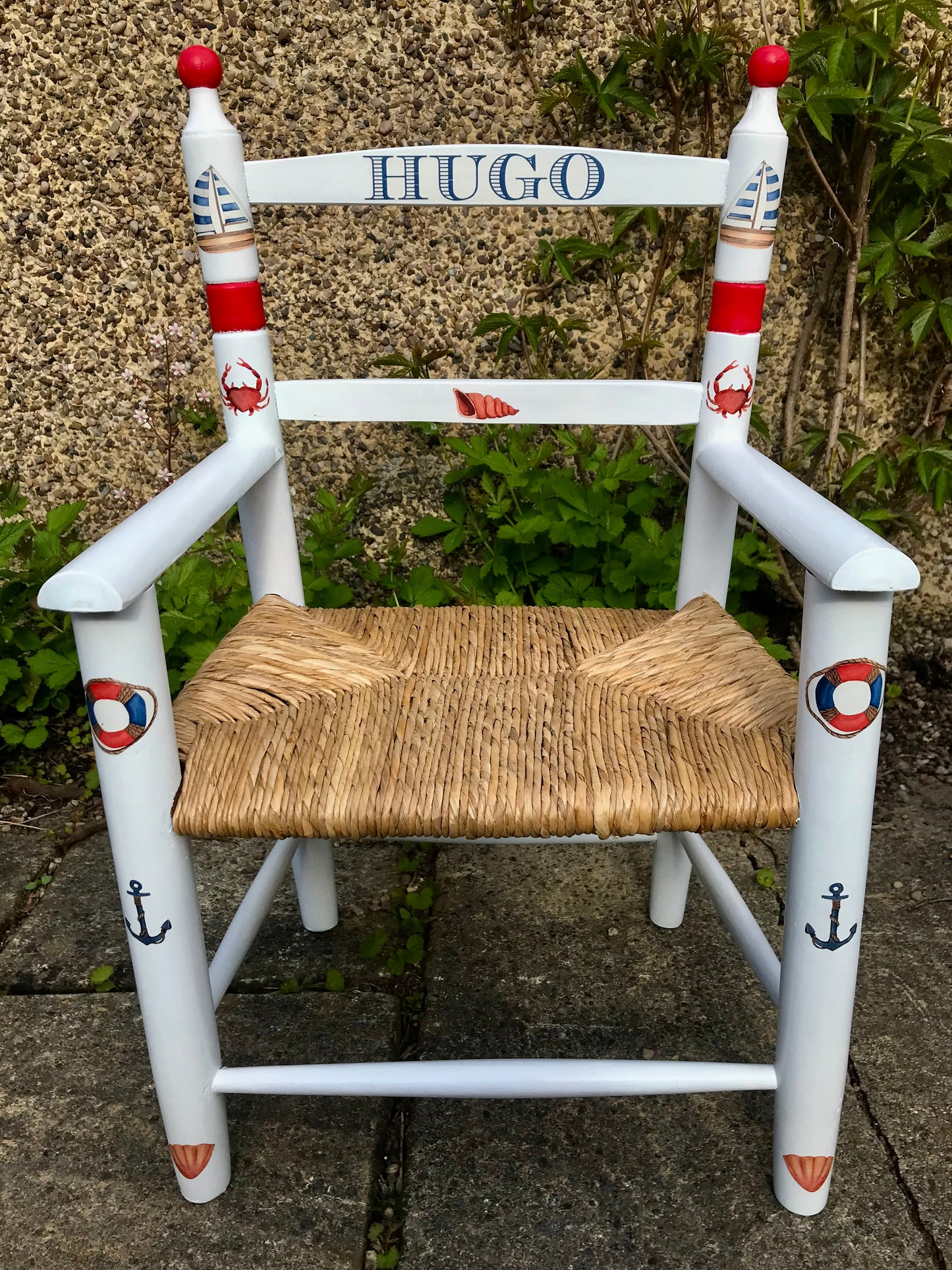 Rush seat personalised children's chair - Beach Life theme - made to order