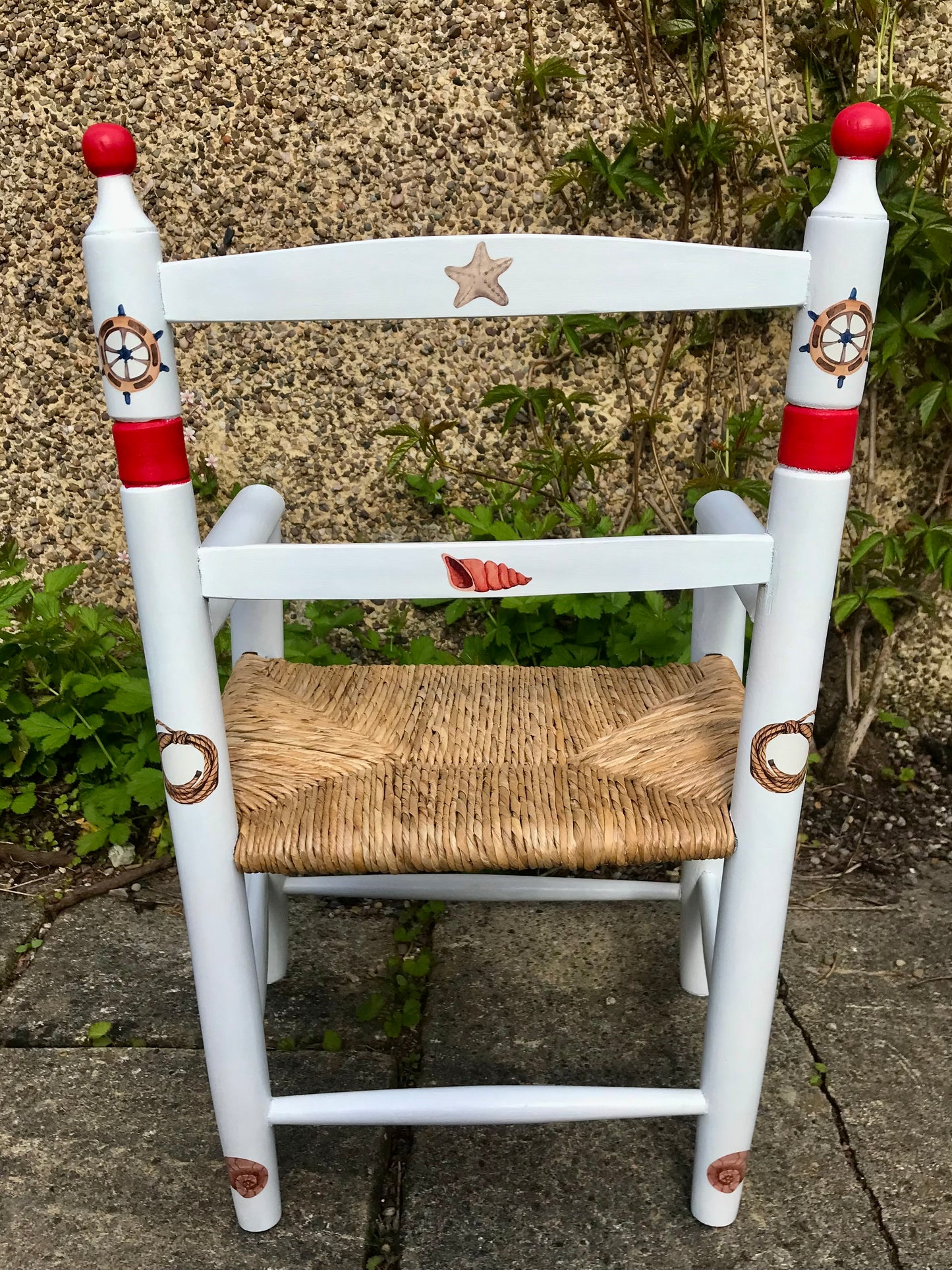 Rush seat personalised children's chair - Beach Life theme - made to order
