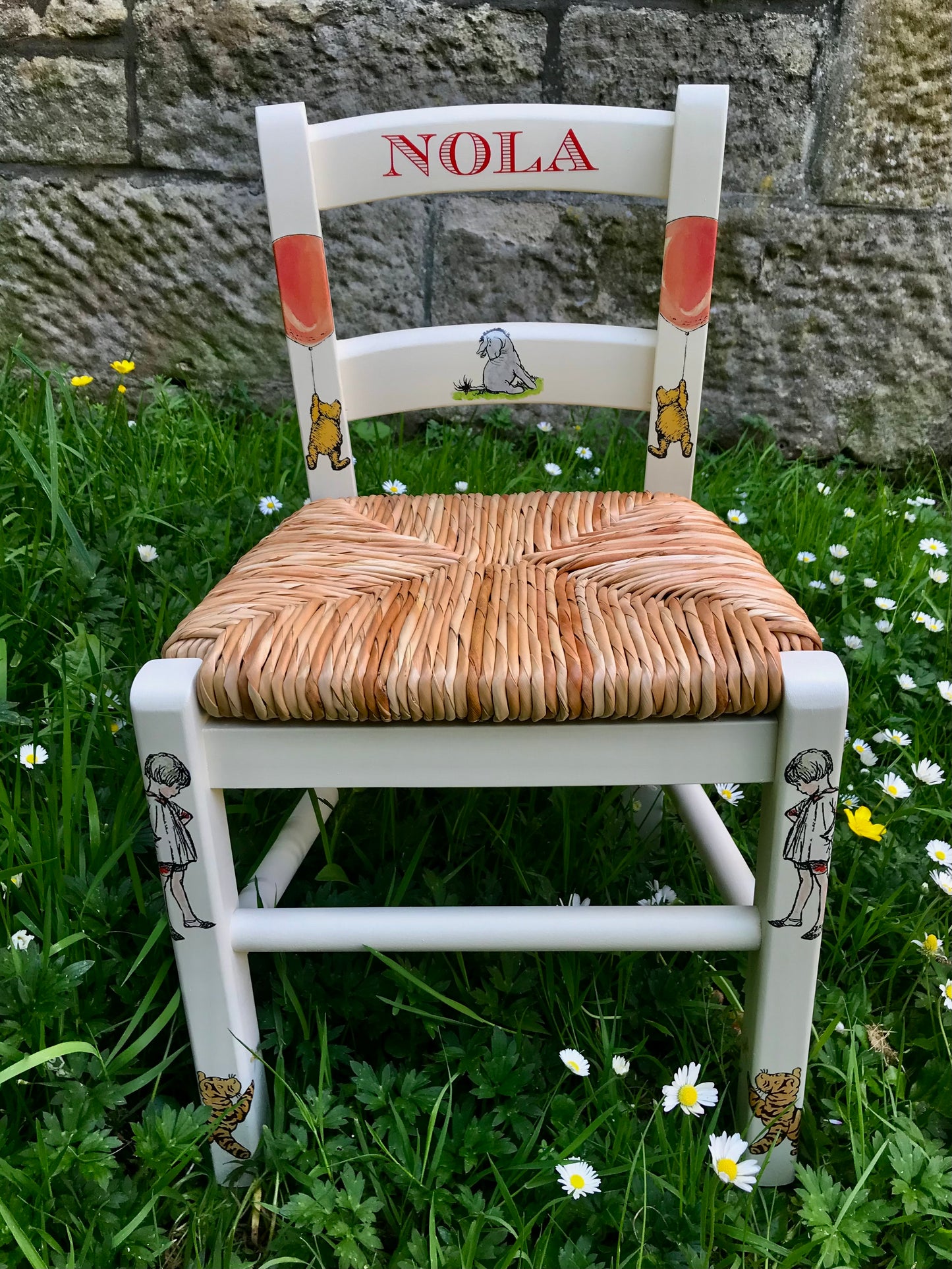 Rush seat personalised children's chair - Winnie The Pooh theme - made to order
