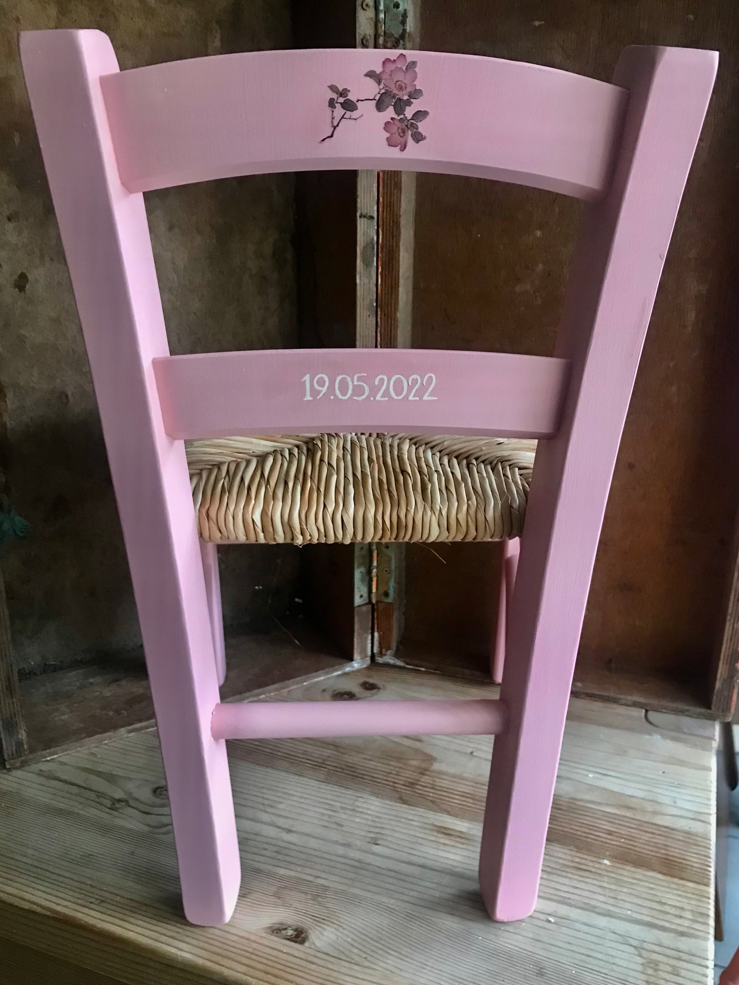 Rush seat personalised children's chair - Flower elements theme - made to order