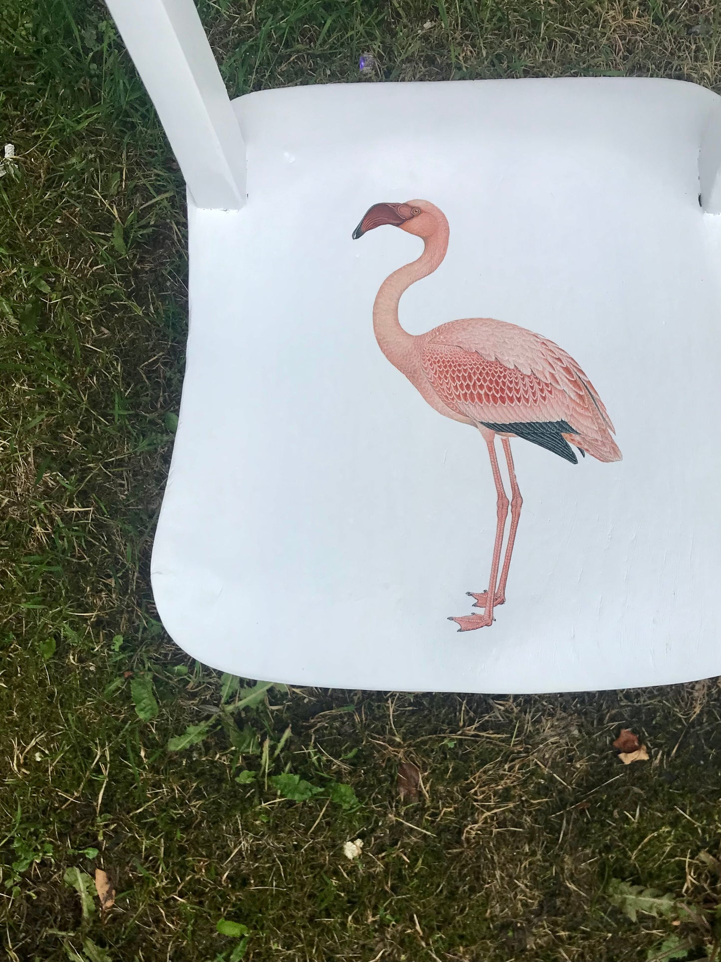 Children's personalised upcycled wooden nursery school chair with vintage flamingo theme and your child's name