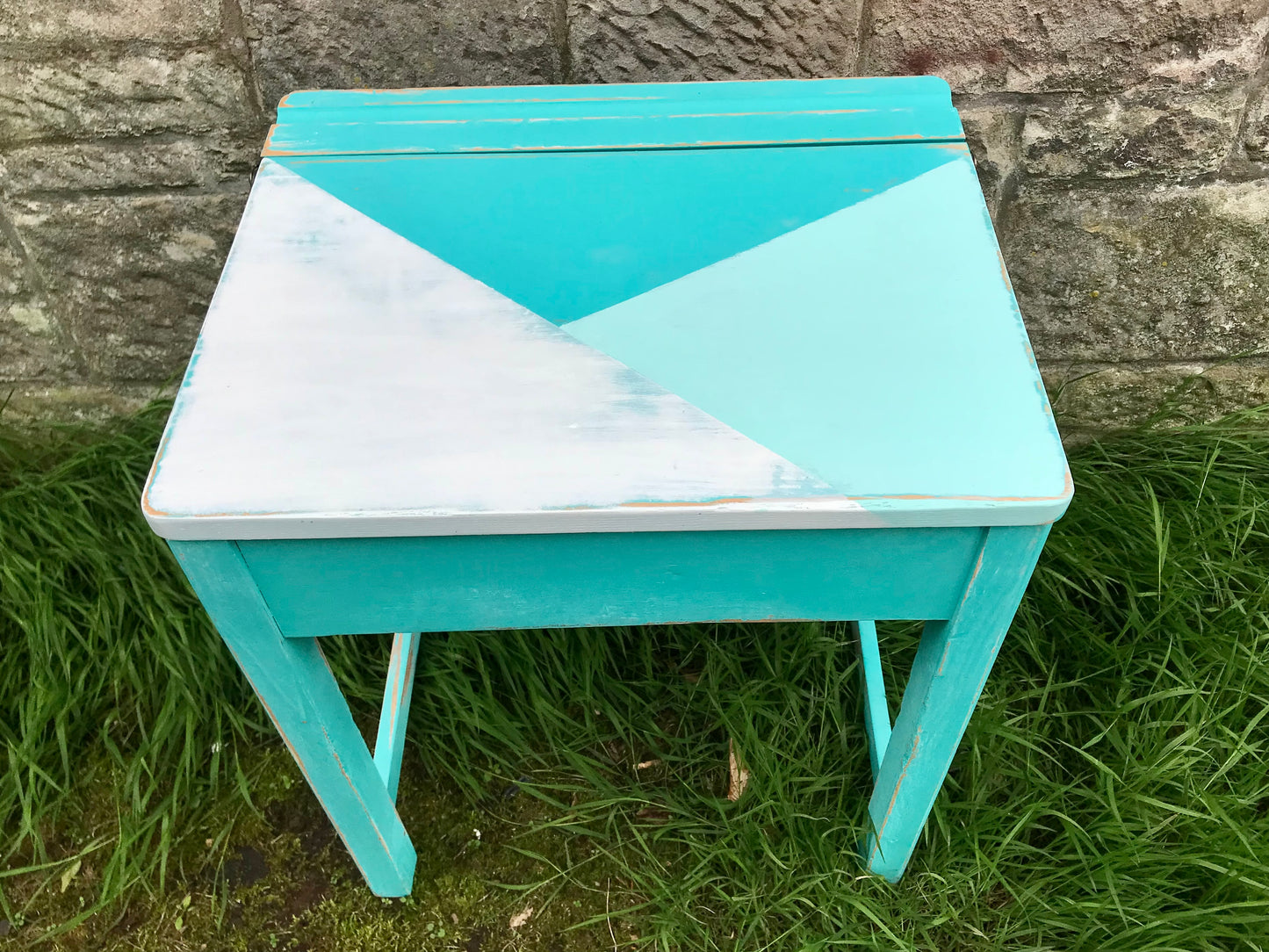 Children's painted desk in geometric blues and white - Please contact me for a shipping quote