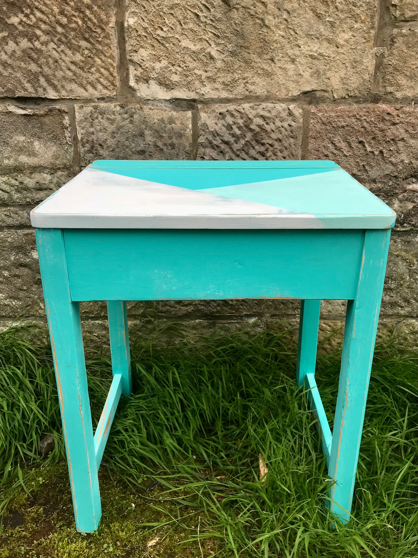 Children's painted desk in geometric blues and white - Please contact me for a shipping quote