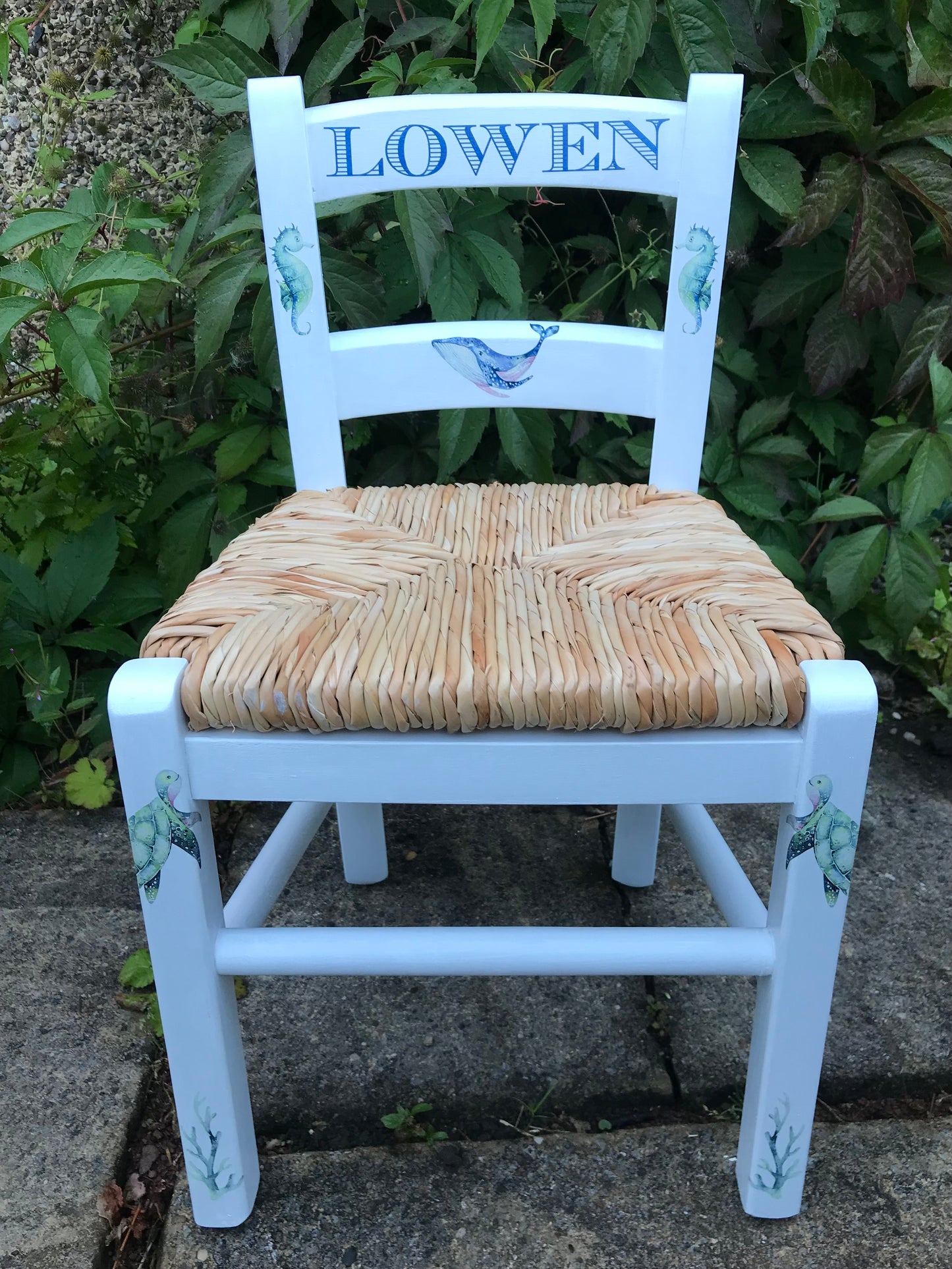 Rush seat personalised children's chair - Under the sea theme - made to order