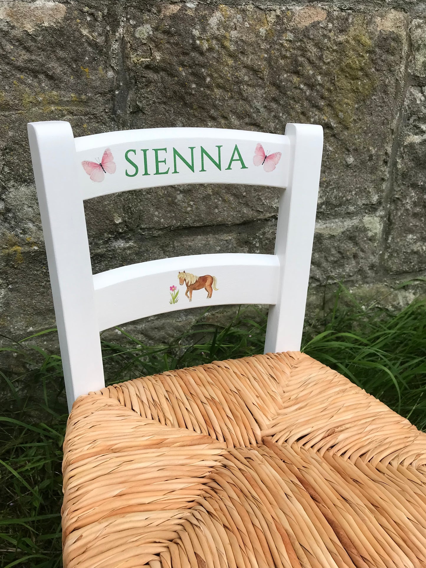 Rush seat personalised children's chair - Simple theme - made to order