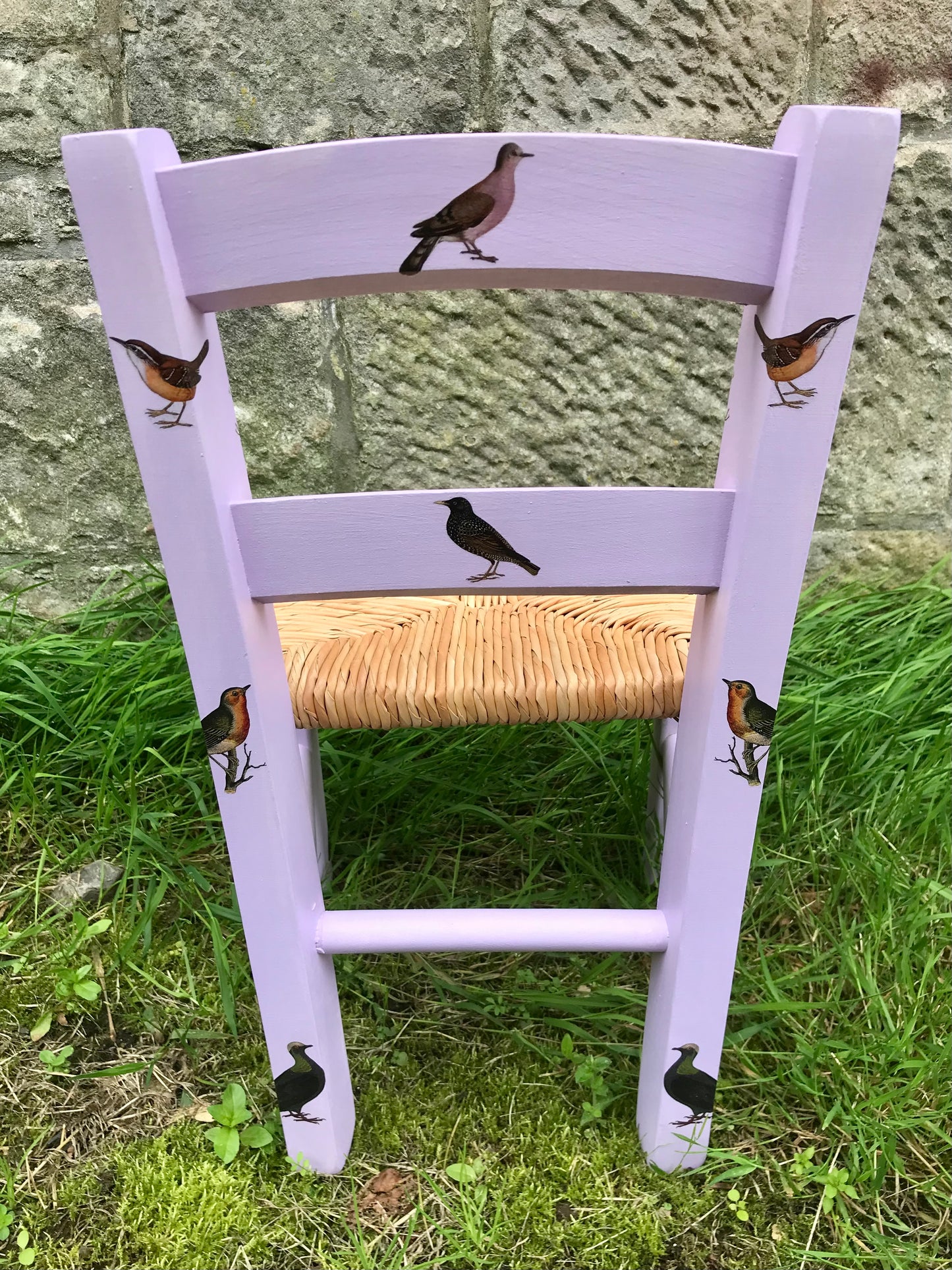 Rush seat personalised children's chair - British Birds theme - made to order