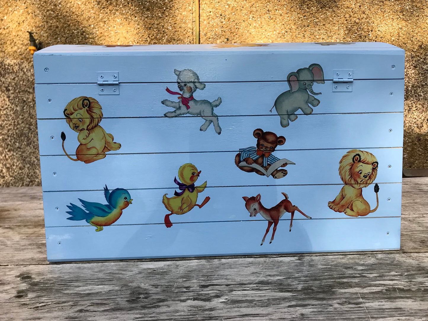 Children's personalised wooden storage chest - retro animals design