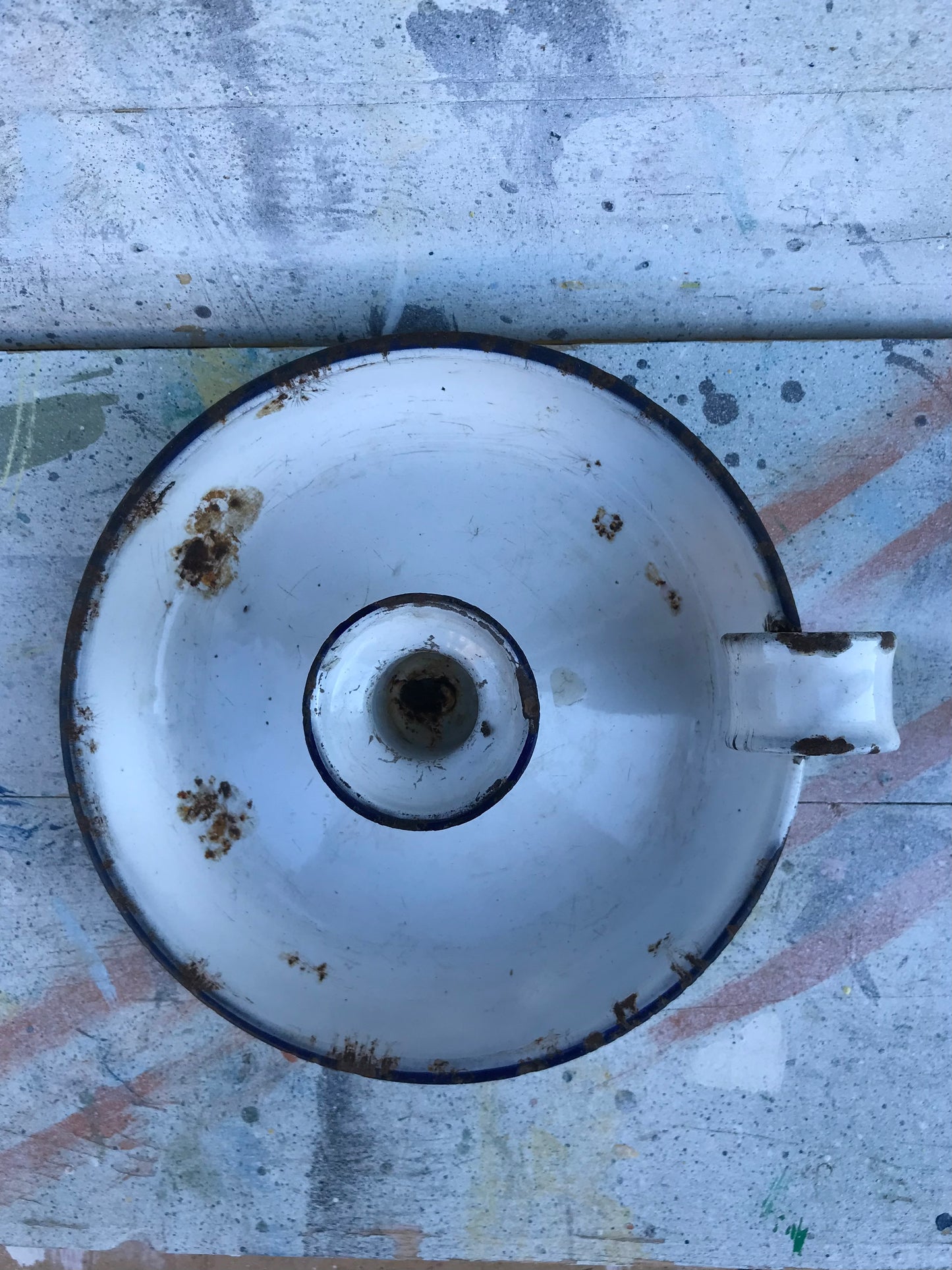 Vintage white enamelware candle holder 18cm x 6 cm
