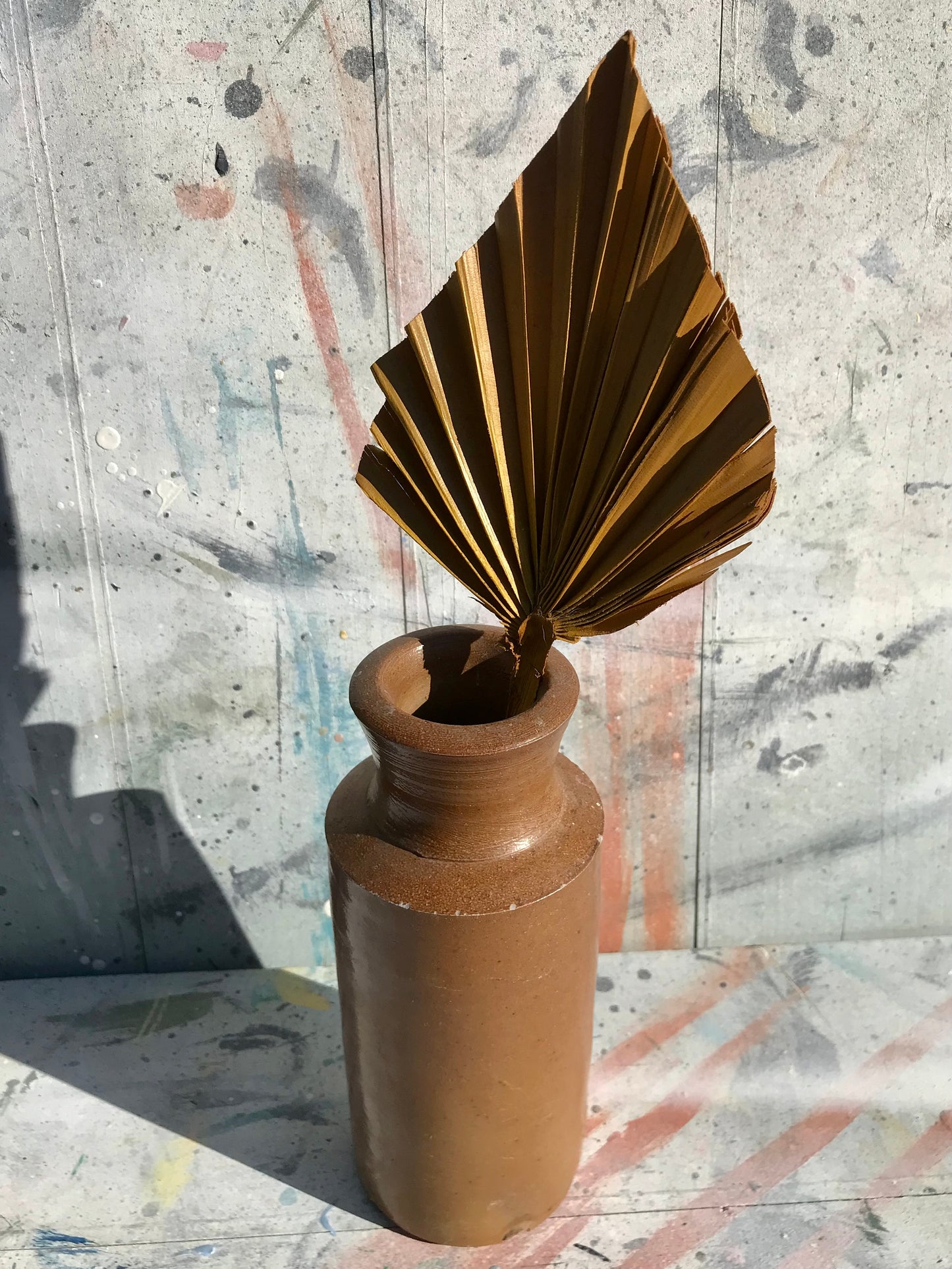 Large Vintage stoneware bud vases with dried flower stems