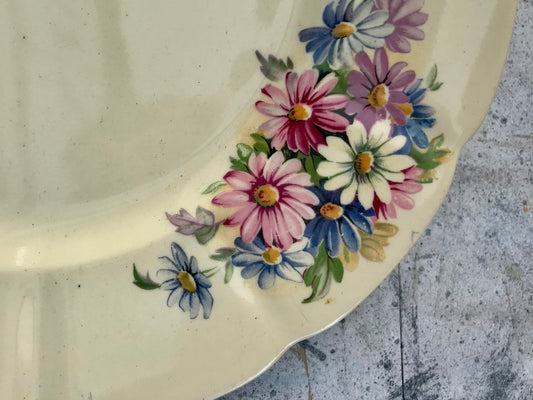 vintage floral creamy yellow dinner plate