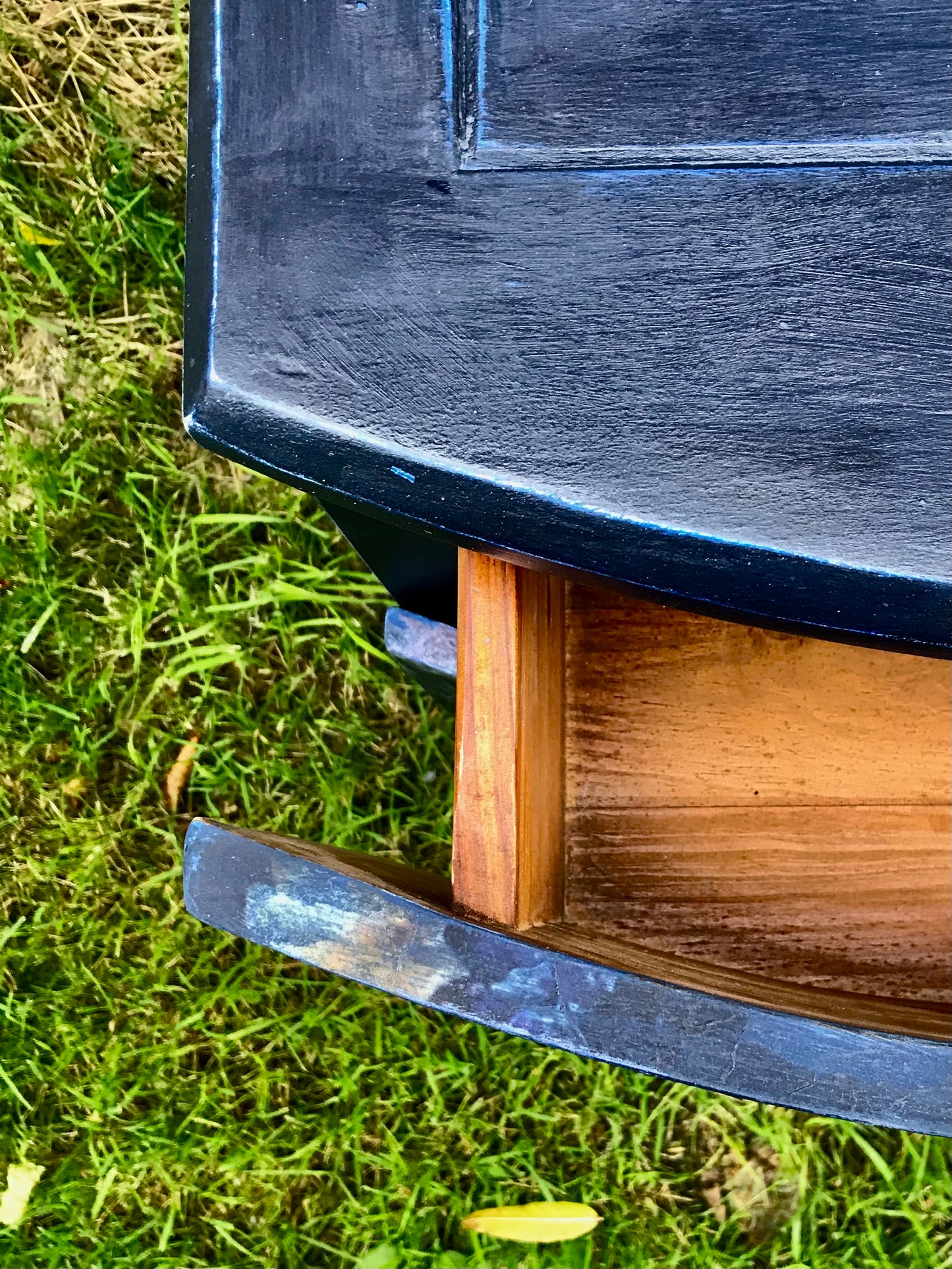 Bedside table painted in layers of Annie Sloan Chalk Paint with floral decoupage