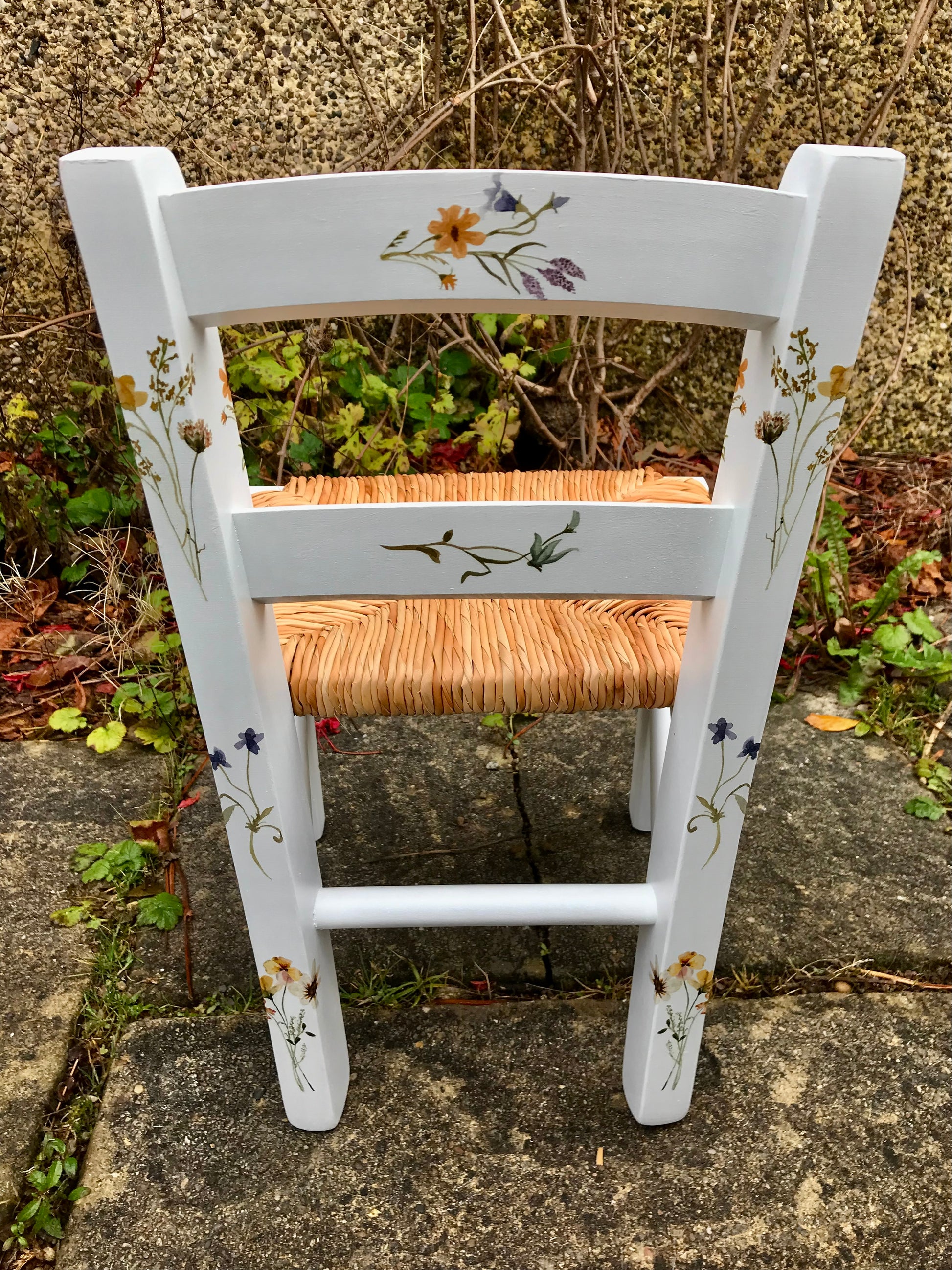 Rush seat personalised children's chair - Wildflowers theme - made to order