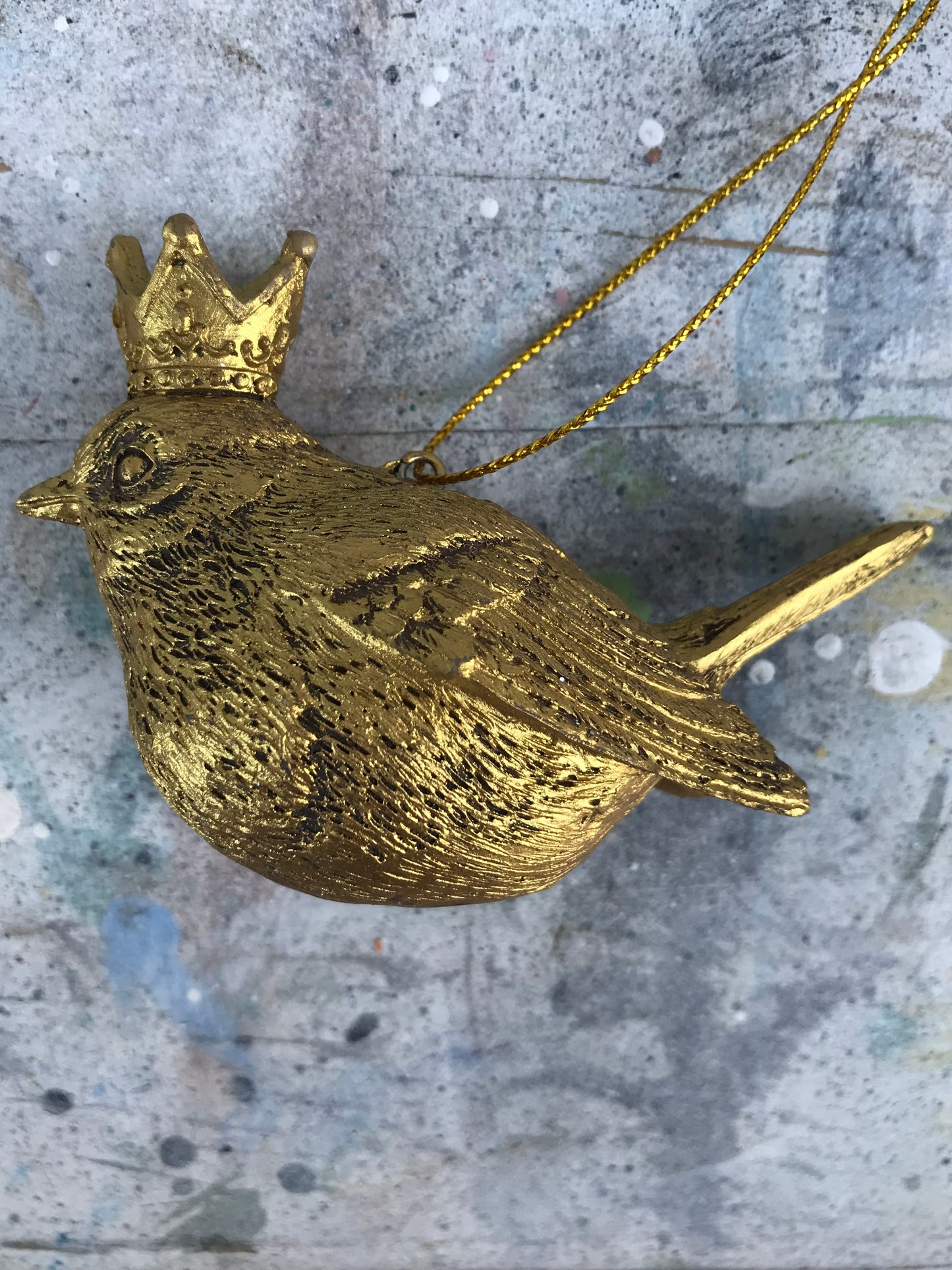 Vintage style gold bird with crown Christmas decoration