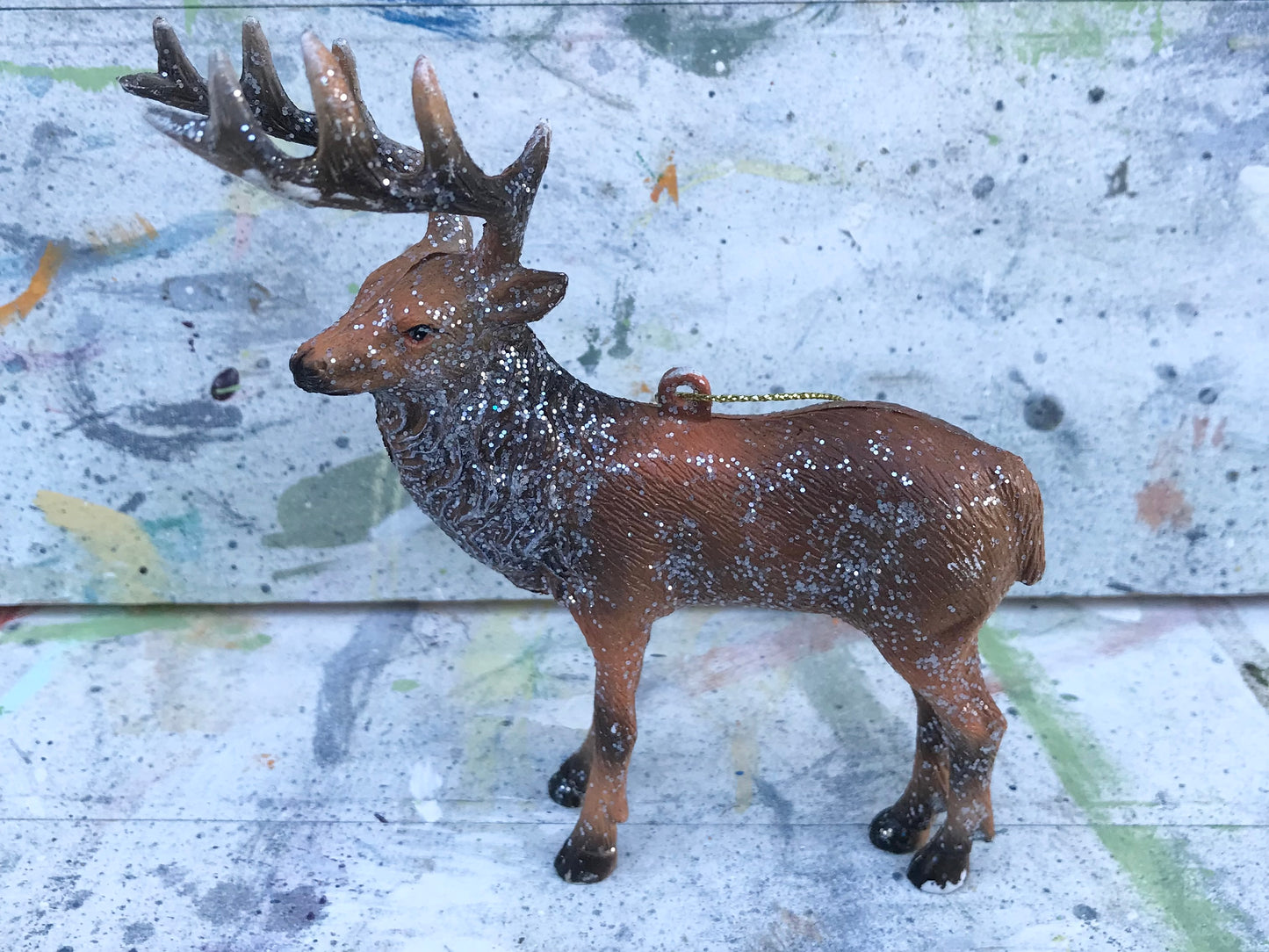 Vintage style glitter Stag Christmas decoration