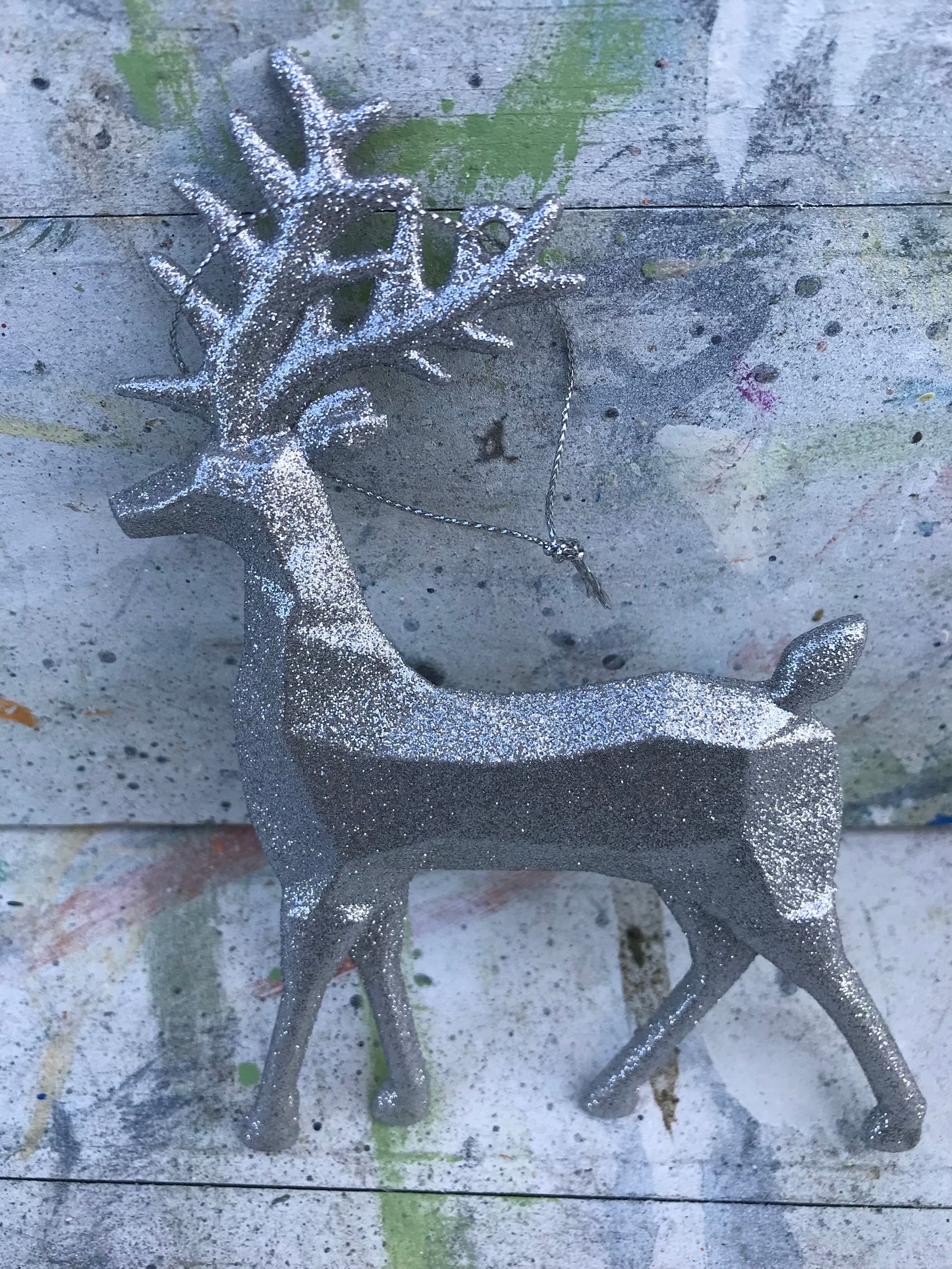 Glitter Silver Stag Christmas decoration