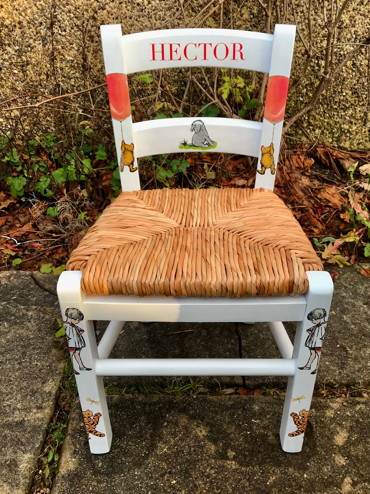 Commission for Sophie 2 x children's personalised rush seat chairs