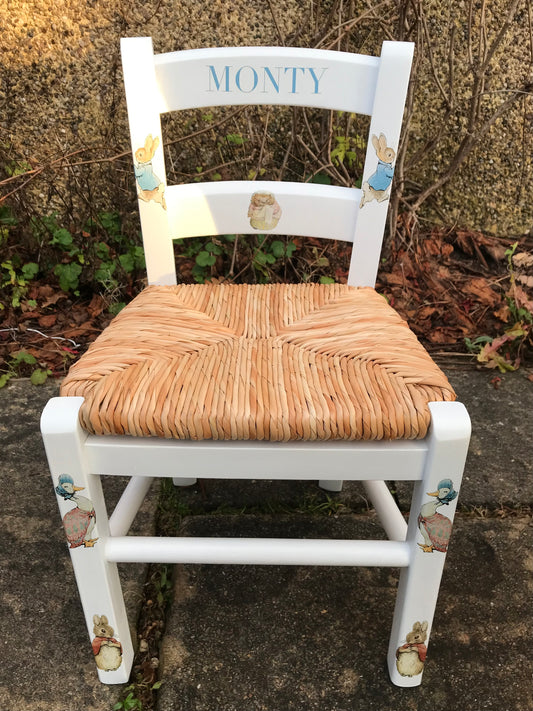 Rush seat personalised children's chair - Beatrix Potter theme - made to order