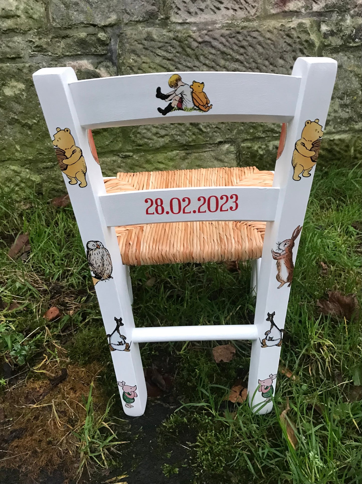 Rush seat personalised children's chair - Winnie The Pooh theme - made to order