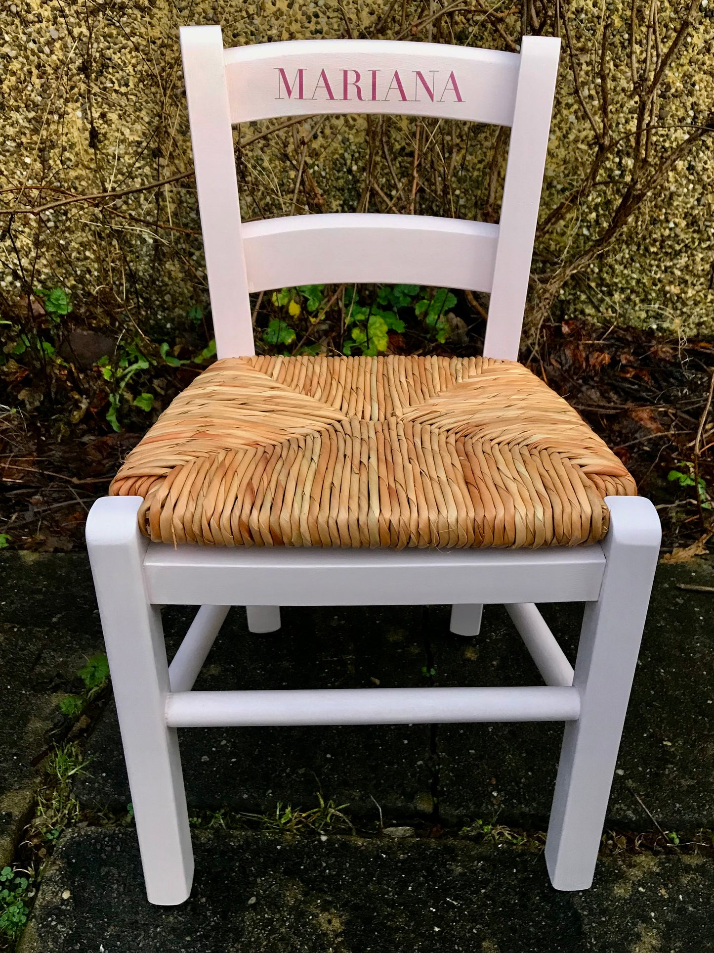 Children's personalised hand painted wooden school chair with your child's initials or name and date of birth - painted to order