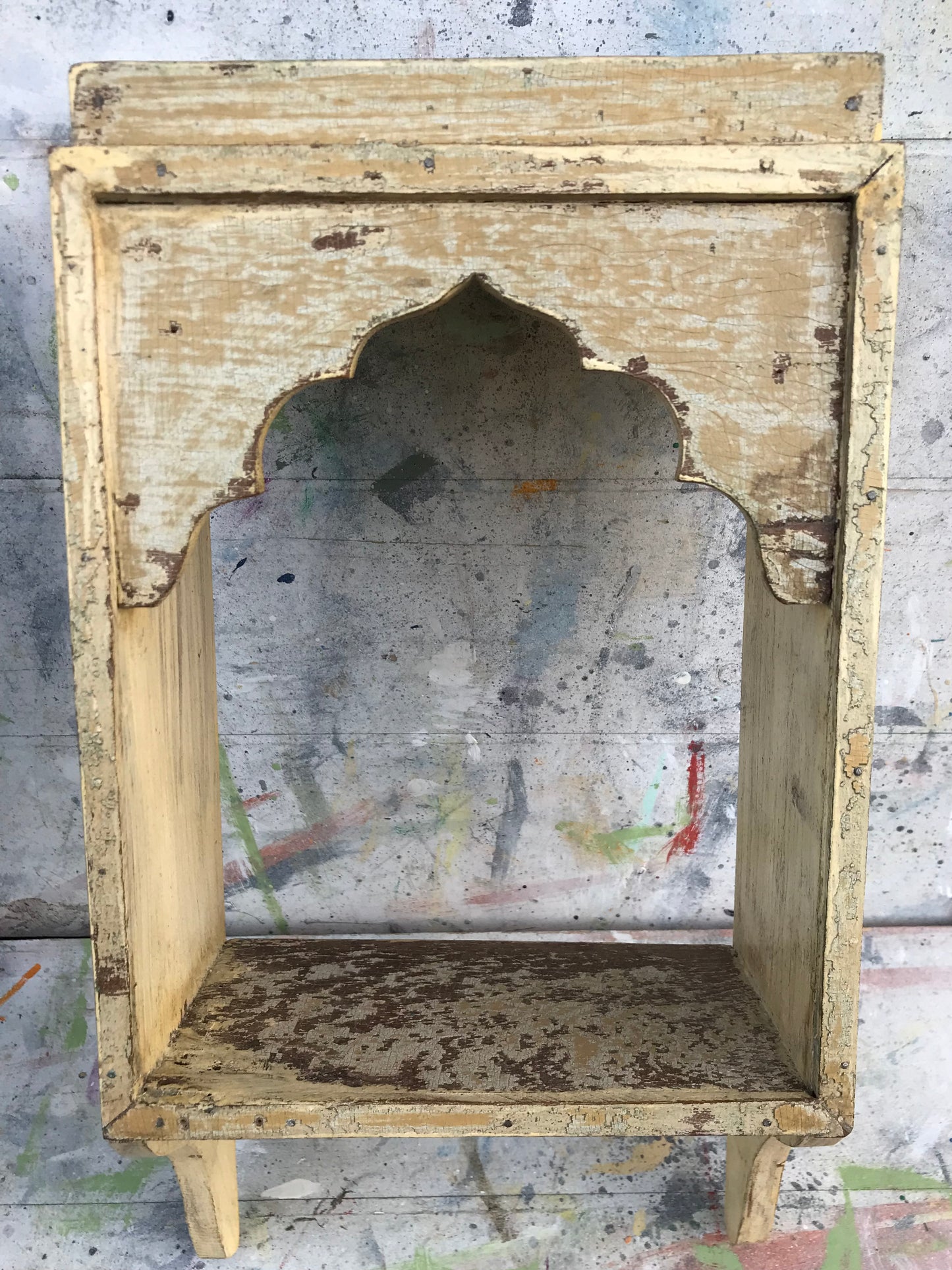 Stunning antique Indian single wall shelf with original paintwork and lovely patina