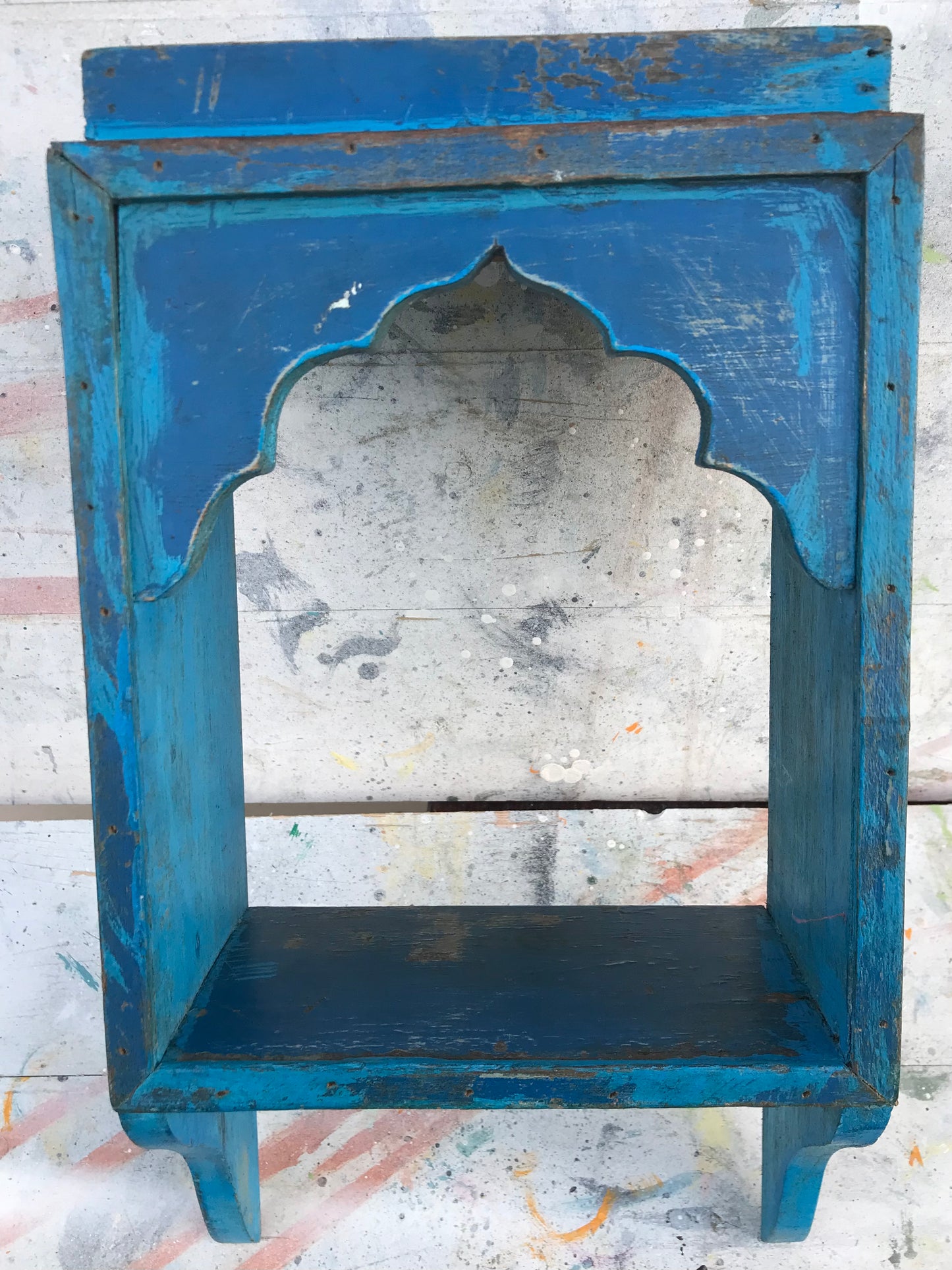 Stunning antique Indian single wall shelf with original paintwork and lovely patina