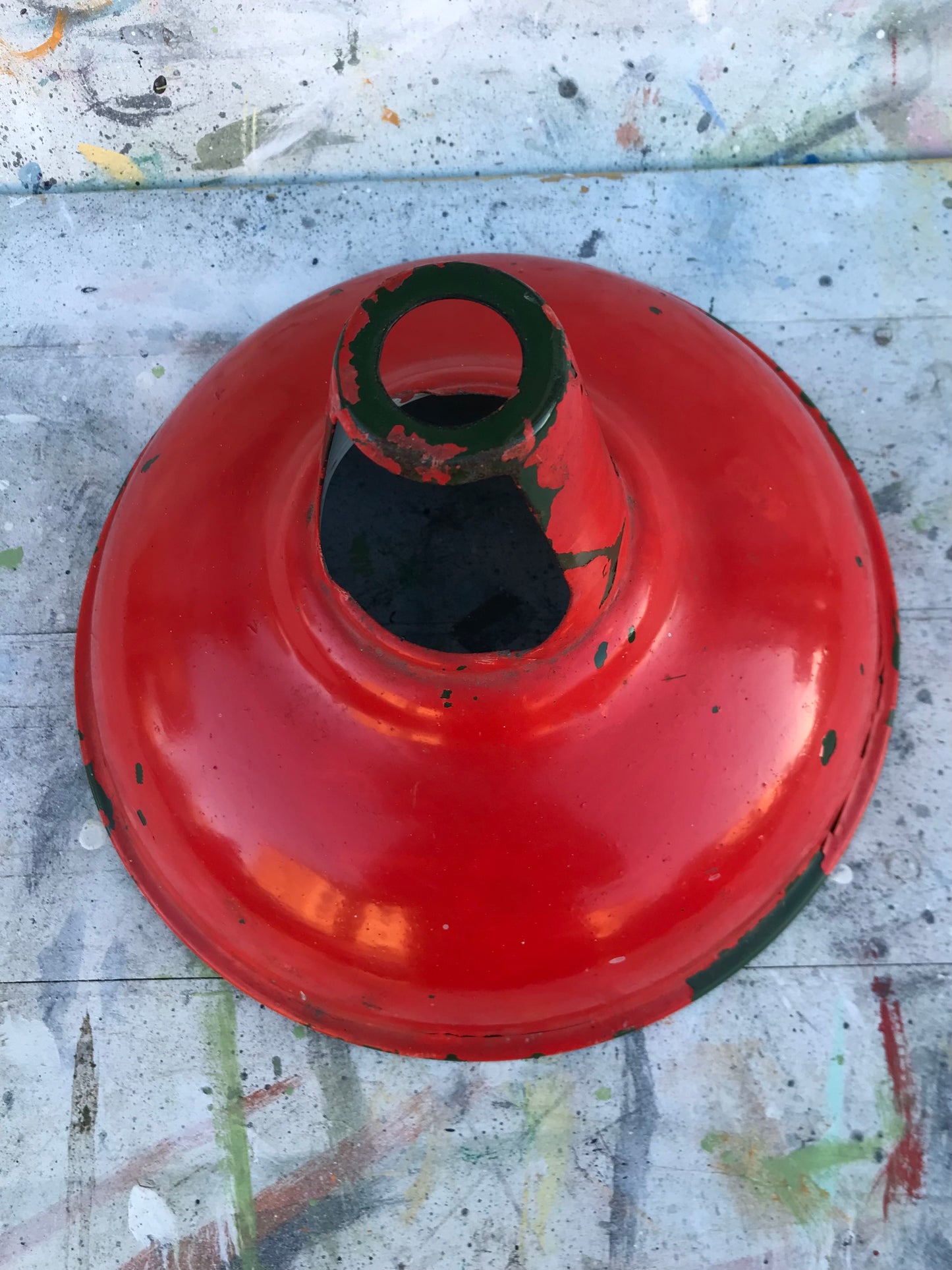 Vintage red painted enamel lamp shade