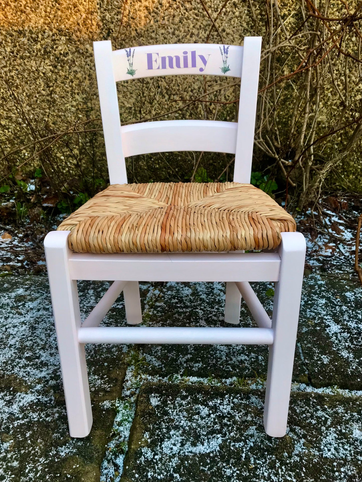 Rush seat personalised children's chair - Flower elements theme - made to order