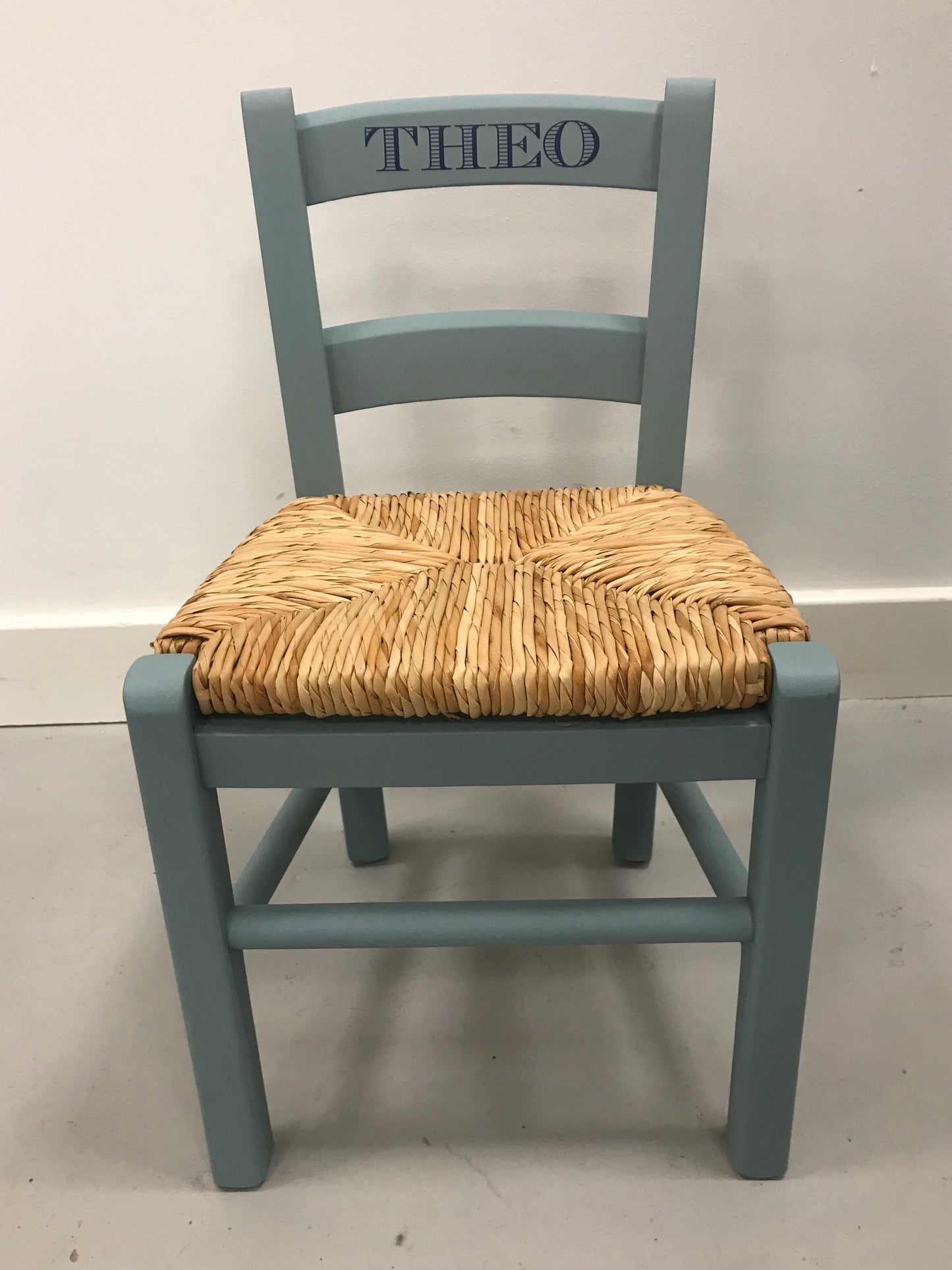 Children's personalised painted wooden school chair with your child's initials or name and date of birth - painted to order