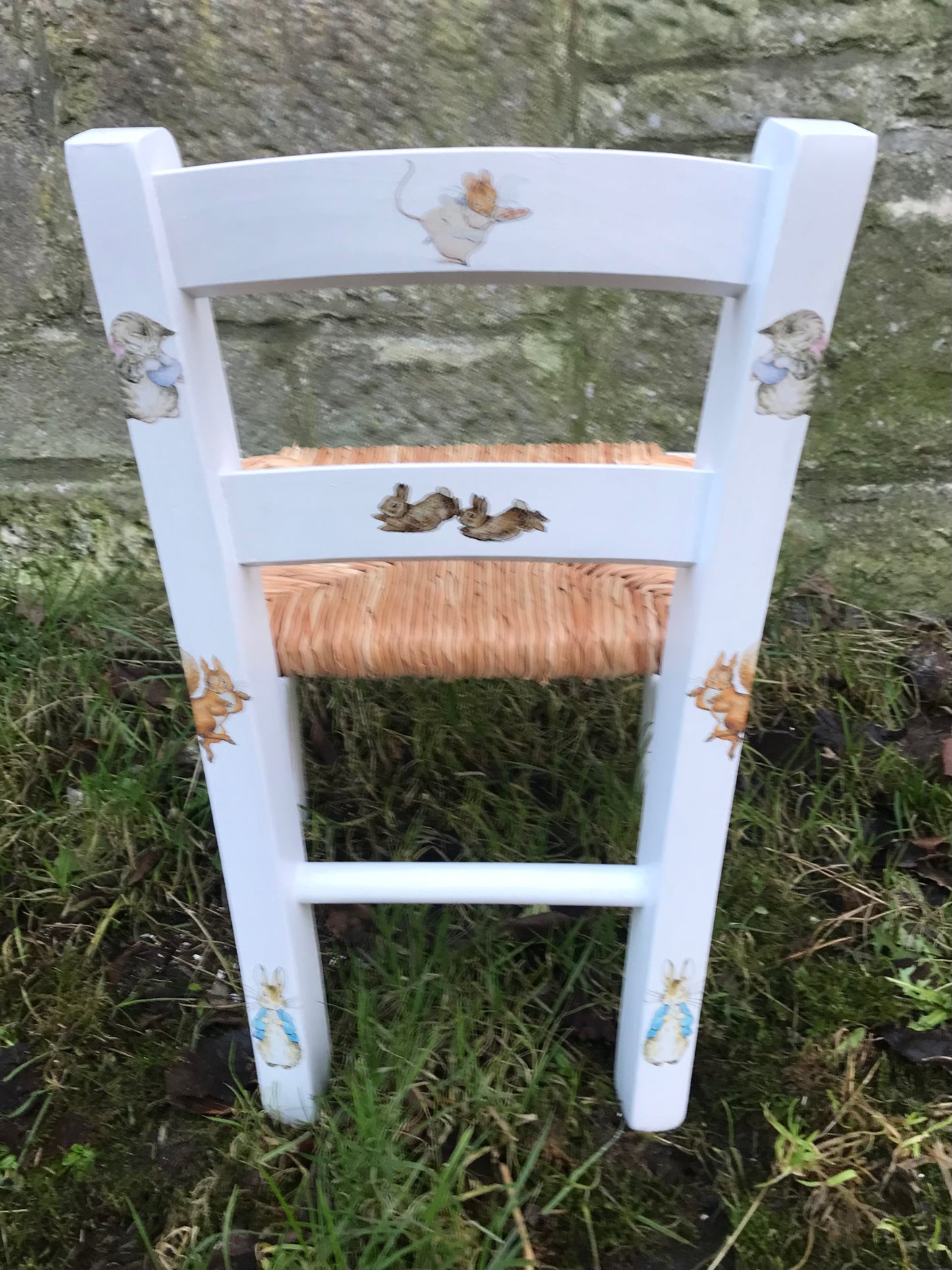Rush seat personalised children's chair - Beatrix Potter theme - made to order