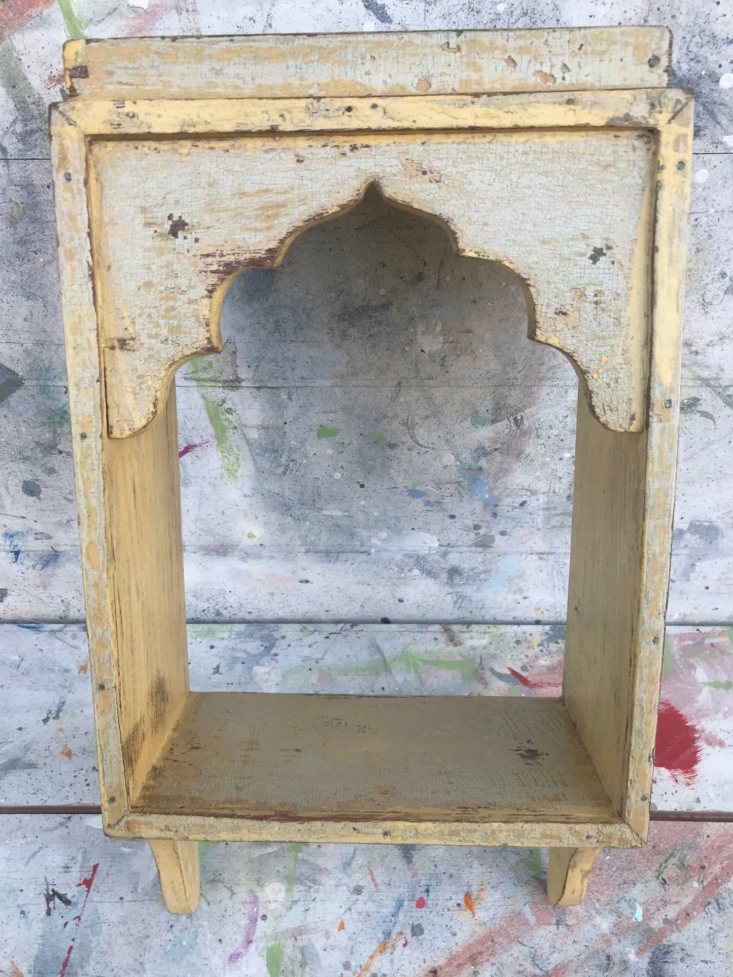 Stunning antique Indian single wall shelf with original paintwork and lovely patina