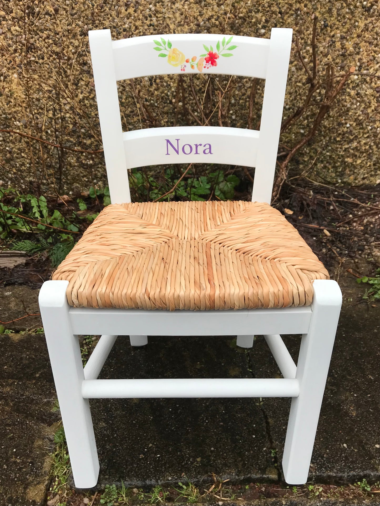 Rush seat personalised children's chair - Flower Garland theme - made to order