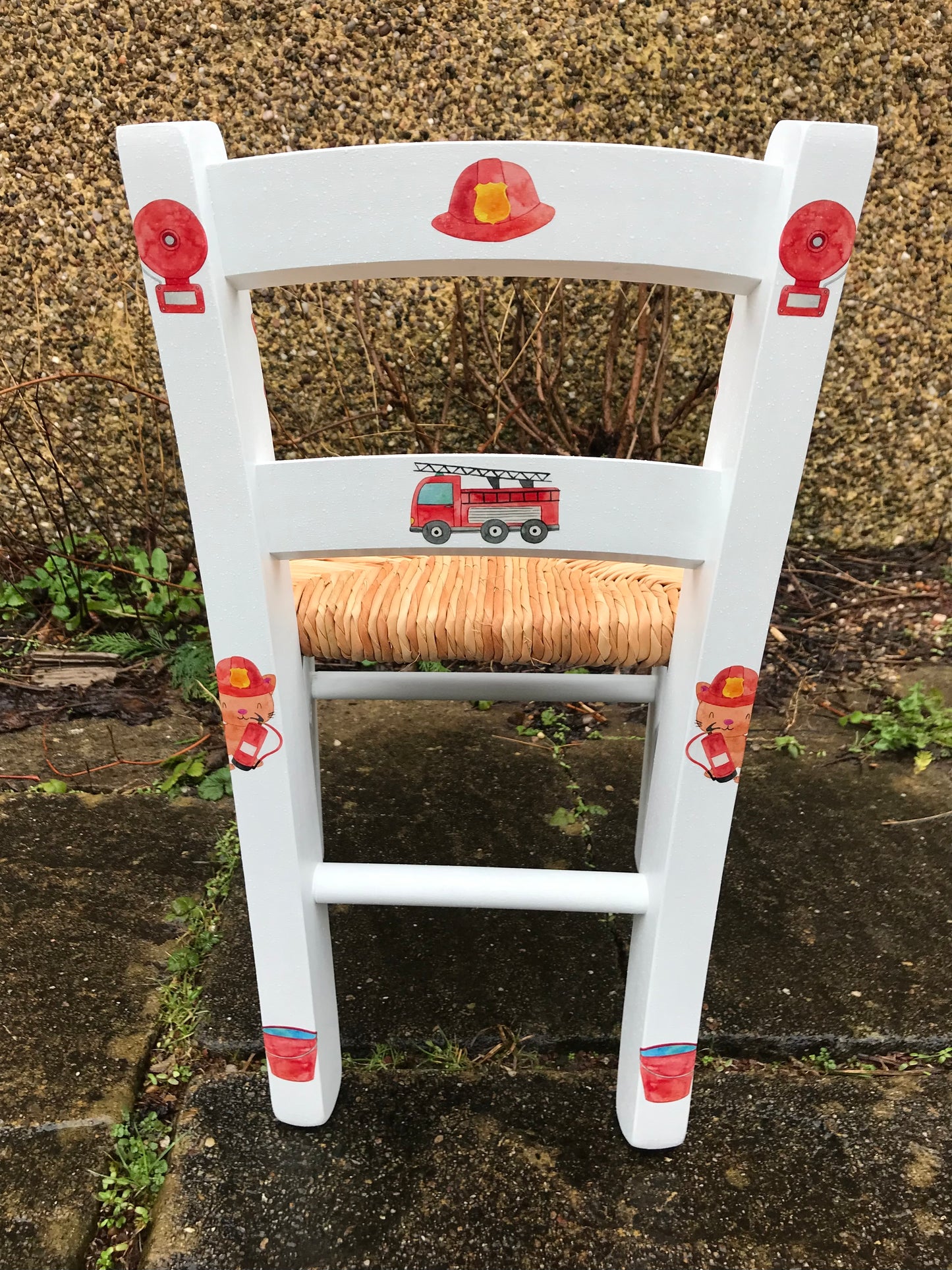 Rush seat personalised children's chair - Fire Engine theme - made to order