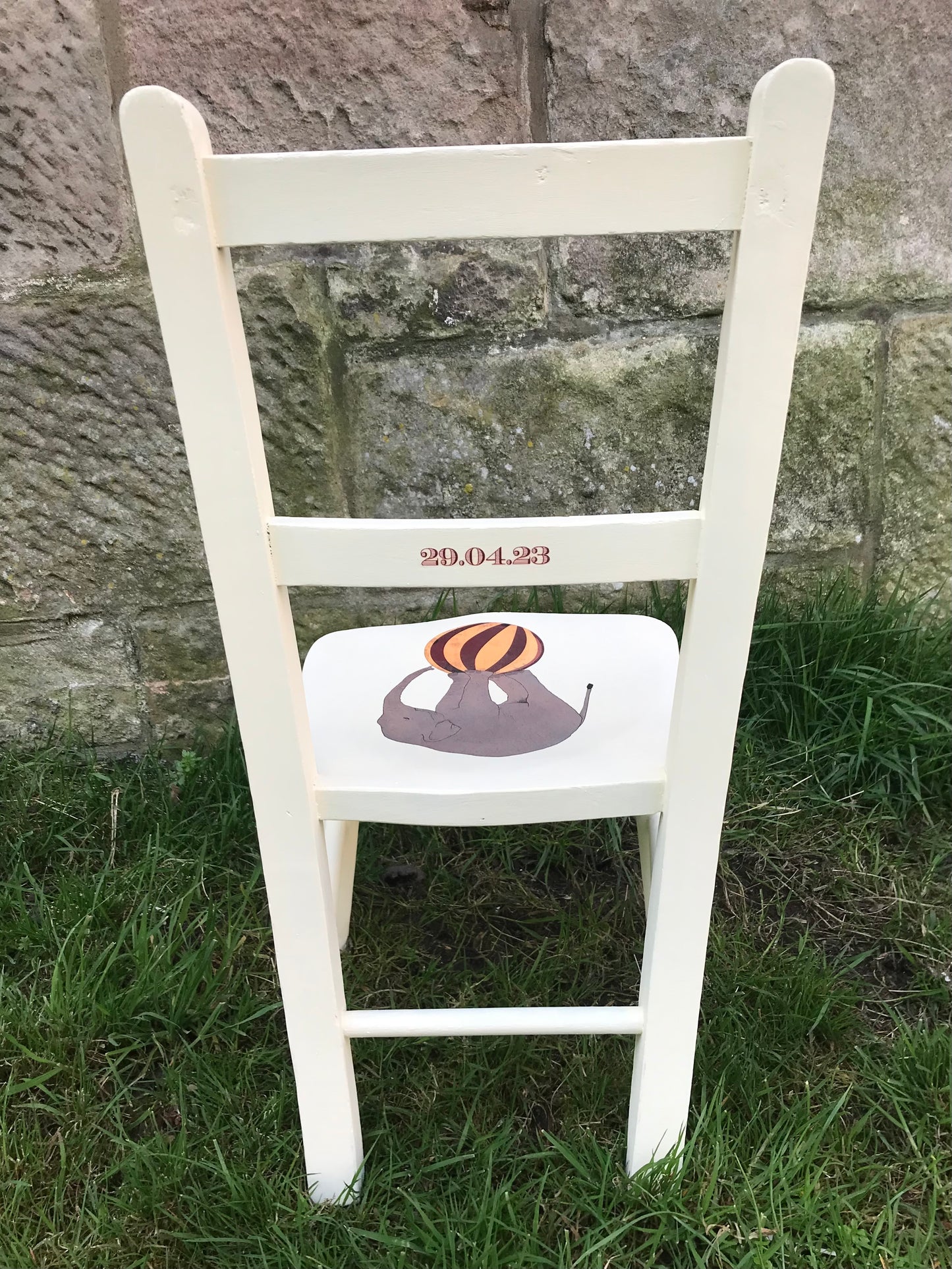 Children's personalised upcycled wooden school chair - vintage circus theme