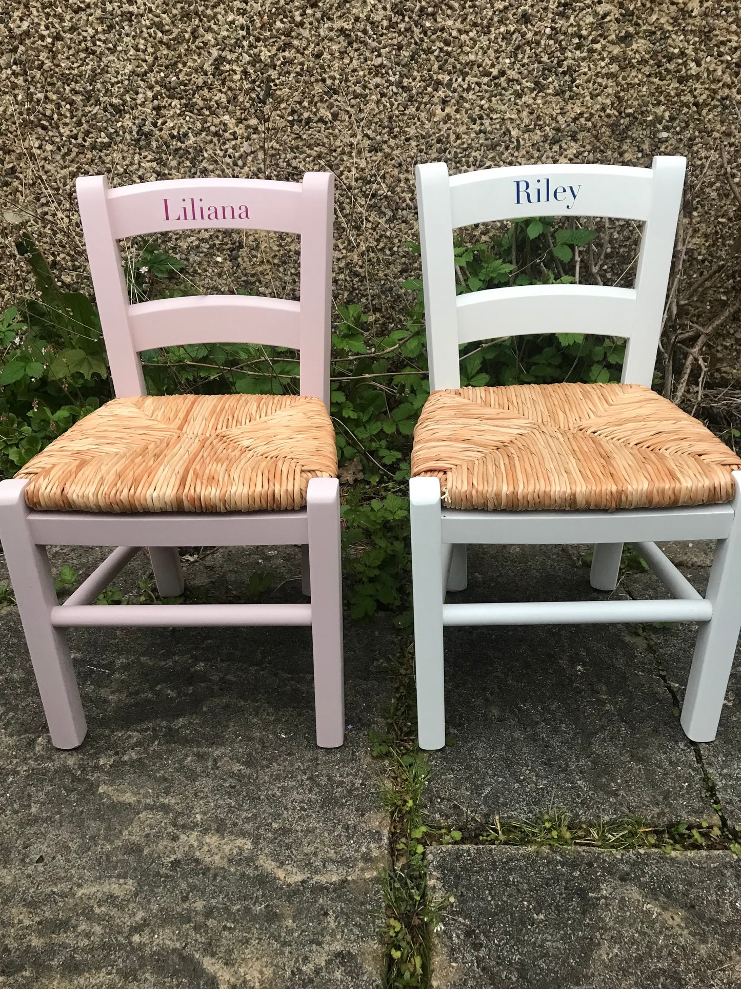Children's personalised hand painted wooden school chair with your child's initials or name and date of birth - painted to order