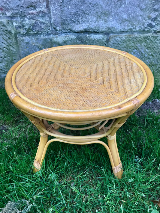 Vintage Cane and Rattan Round Coffee Table, 1970s
