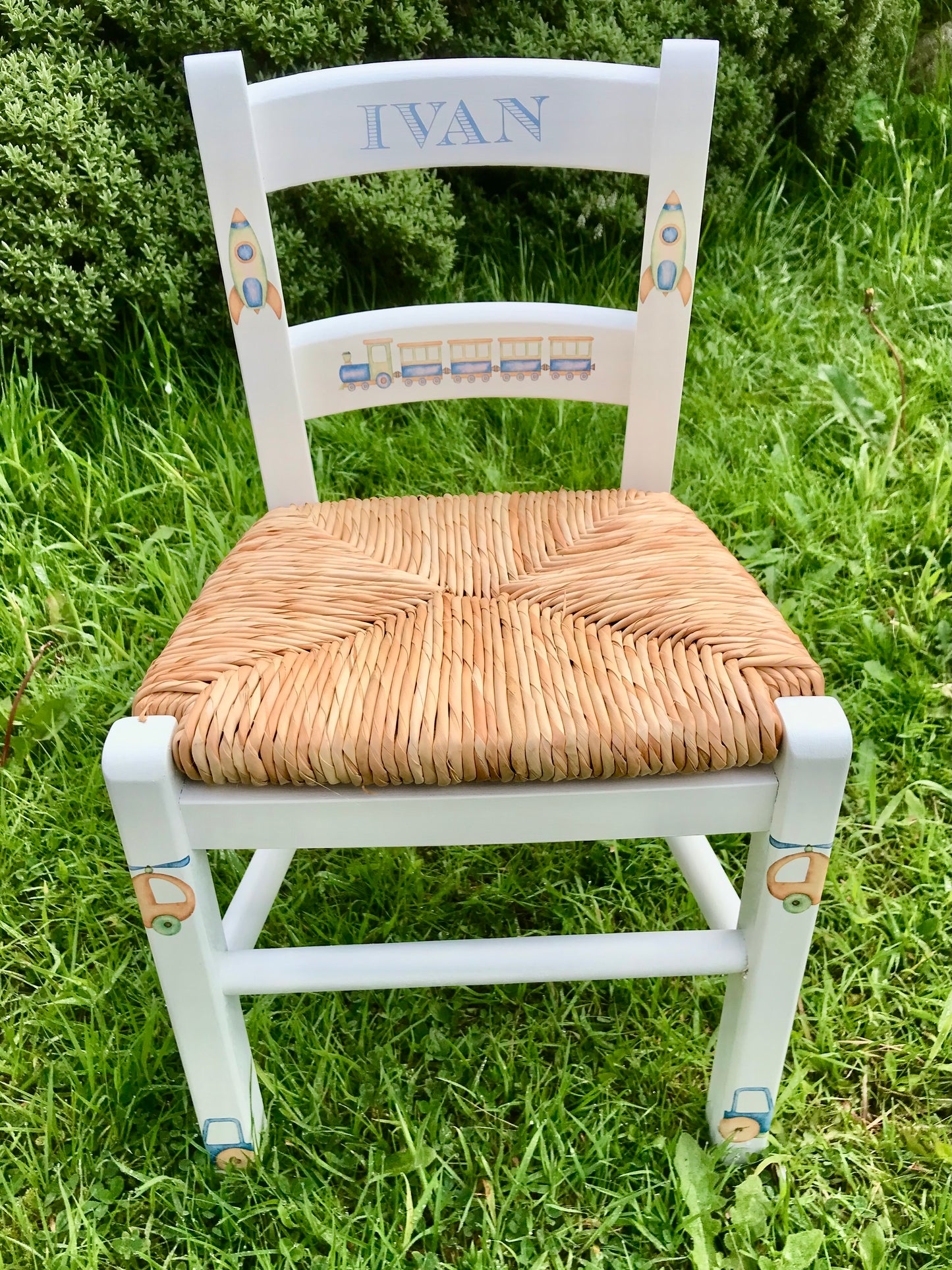 Commission for Alexandra - personalised children's chair - Transport Theme