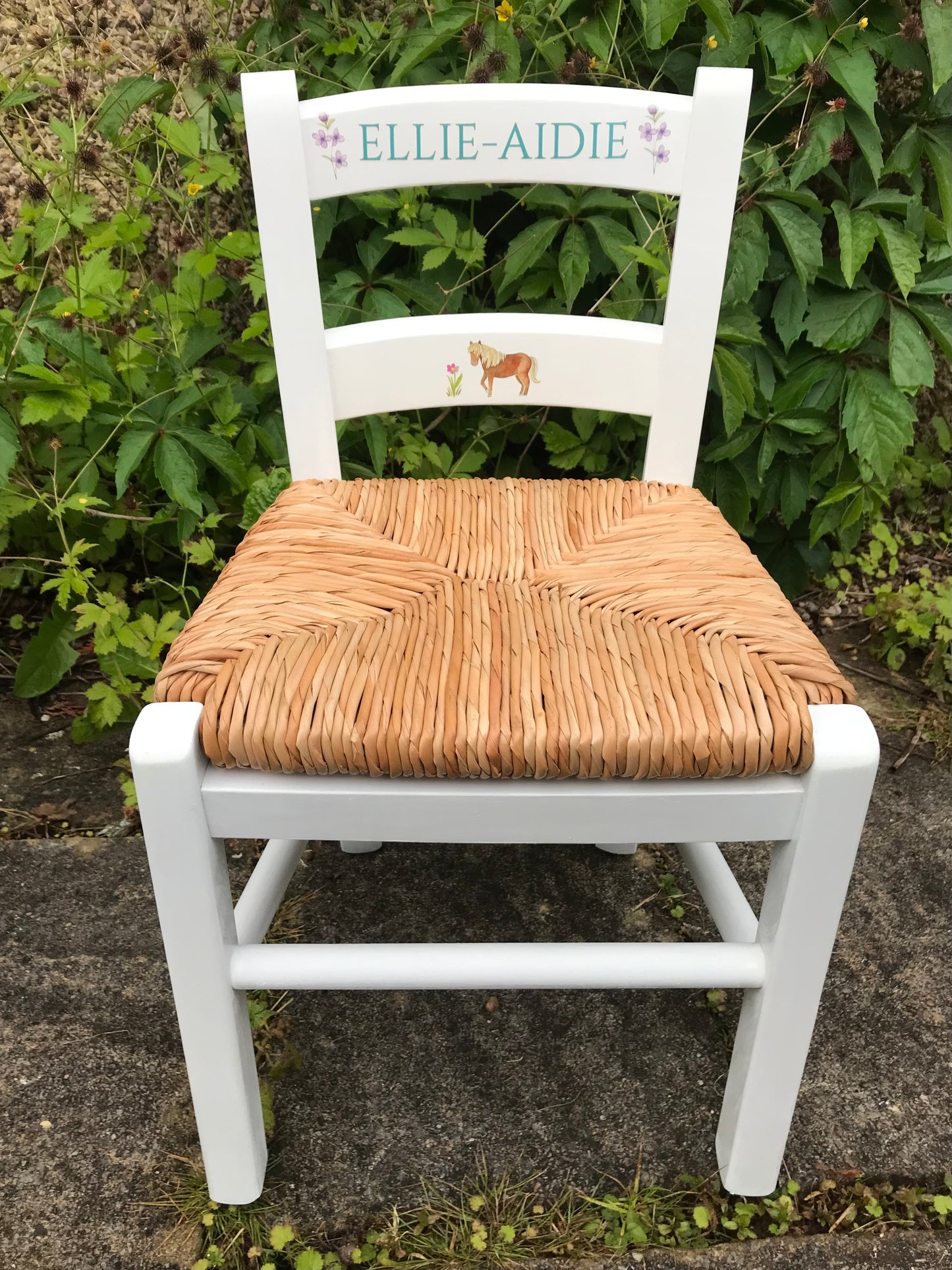 Rush seat personalised children's chair - Simple theme - made to order
