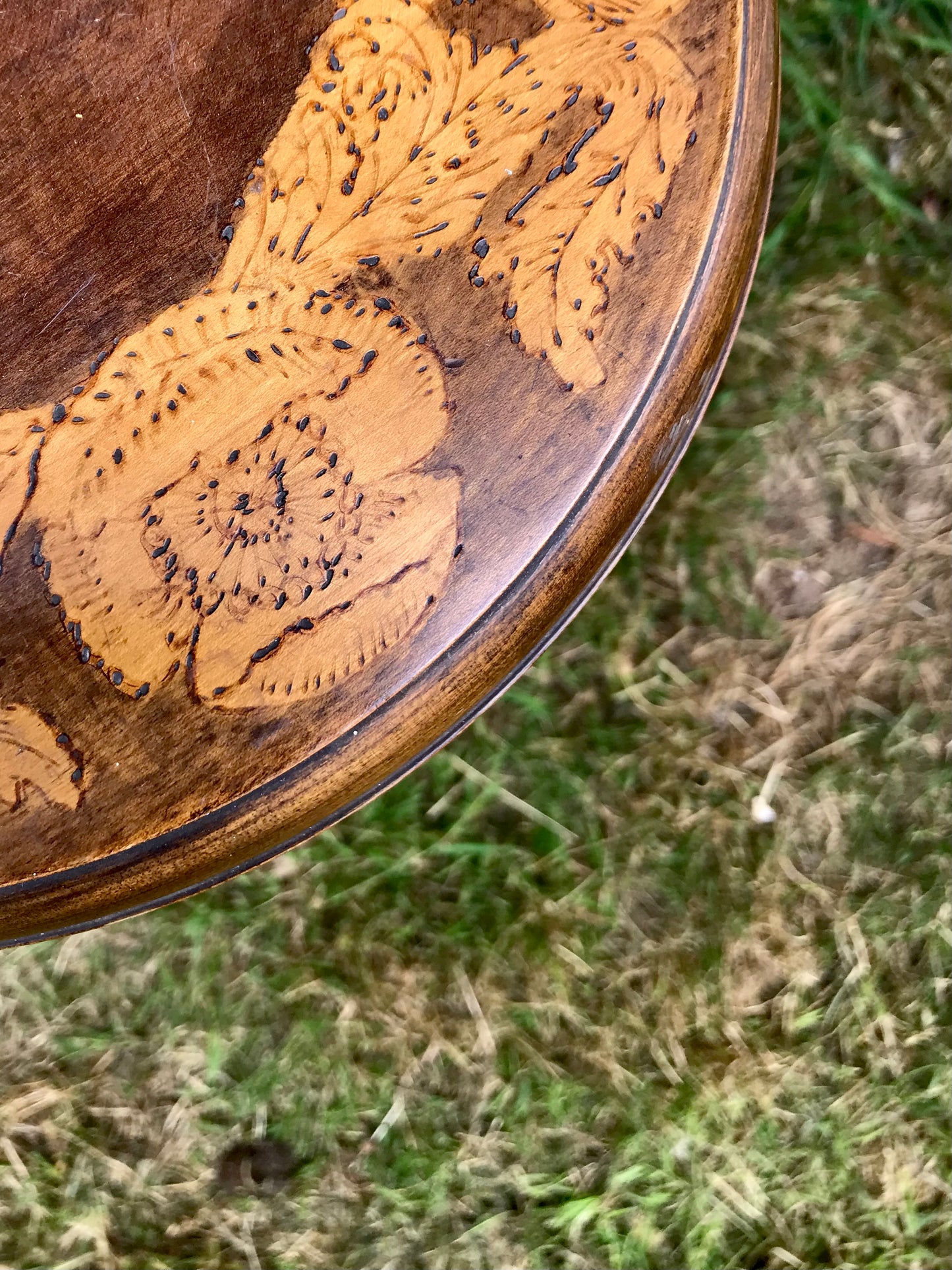 Vintage pokerwork round side / occasional Table