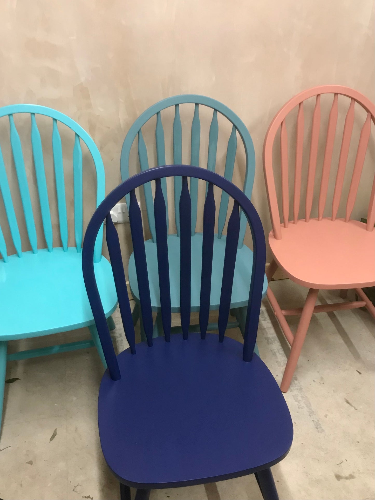 Handpainted Mismatched vintage dining chairs painted in your choice of `Little Greene colours