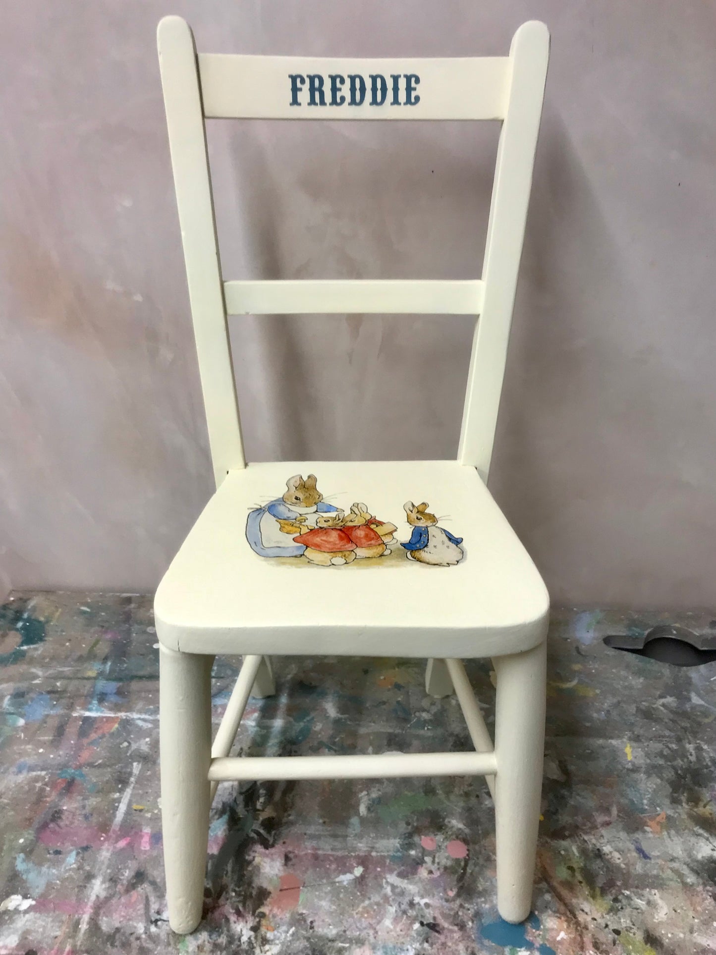 Children's personalised upcycled wooden school chair - Beatrix Potter theme