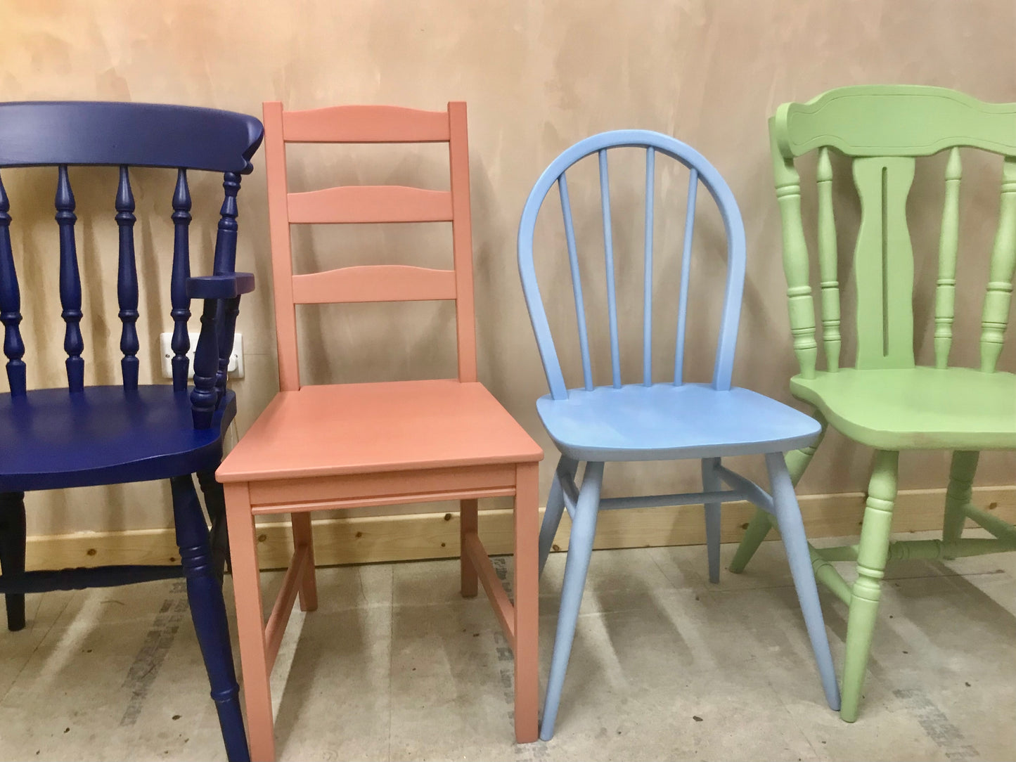 Handpainted Mismatched vintage dining chairs painted in your choice of `Little Greene colours
