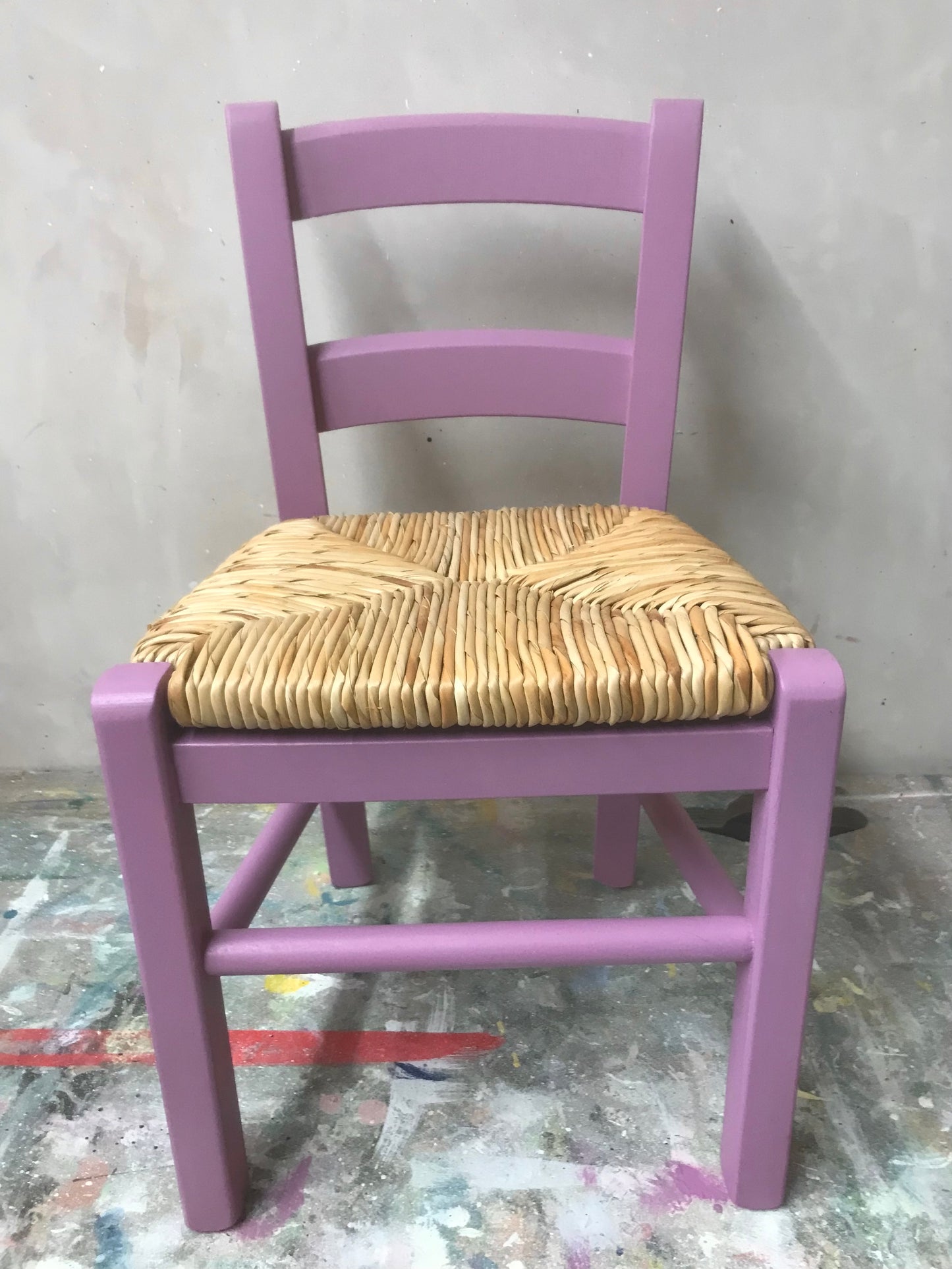 Wooden rush seat children's chair hand painted from the colour chart provided or varnished