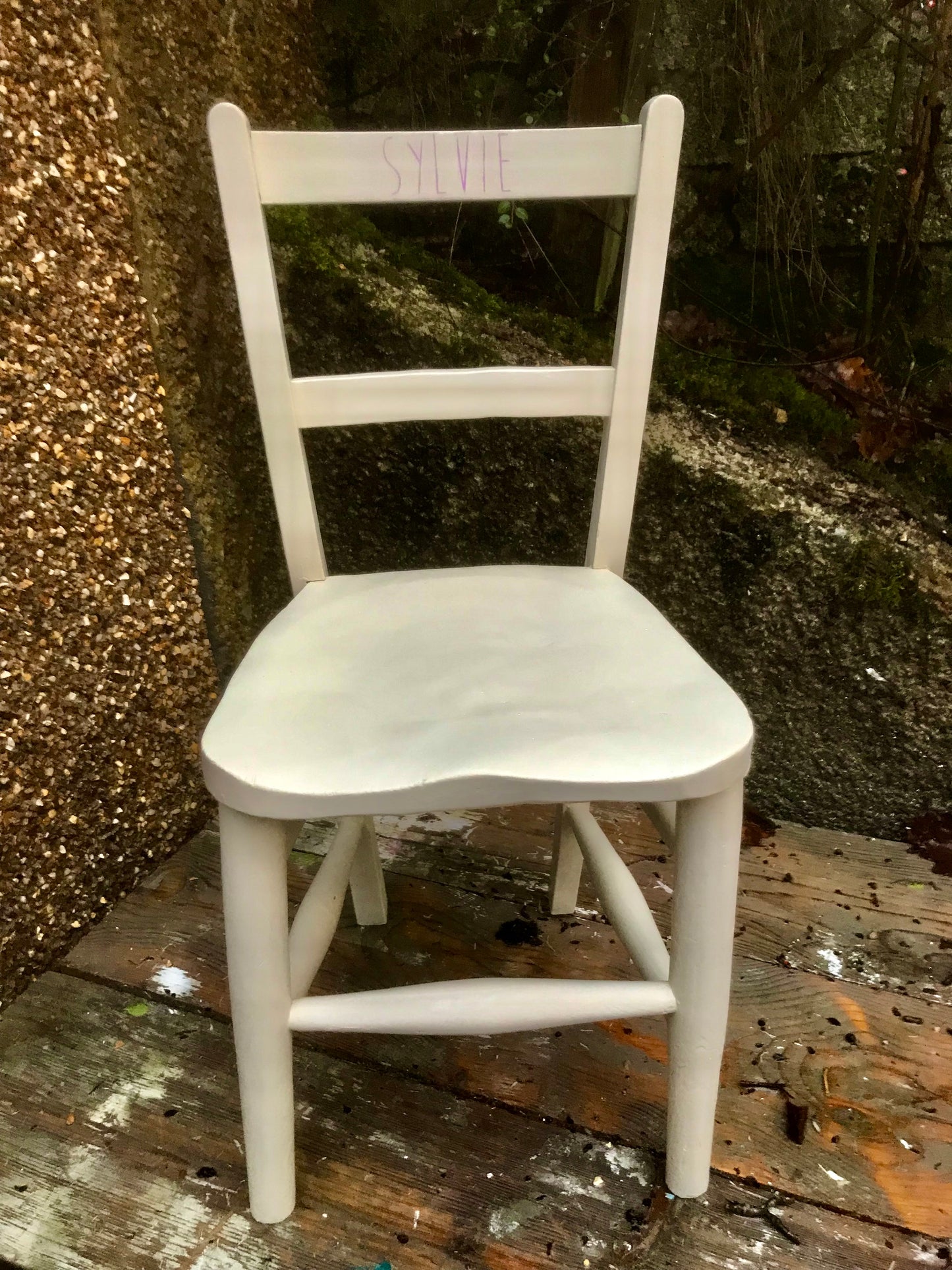 Children's personalised painted wooden school chair with your child's initials or name and date of birth - painted to order